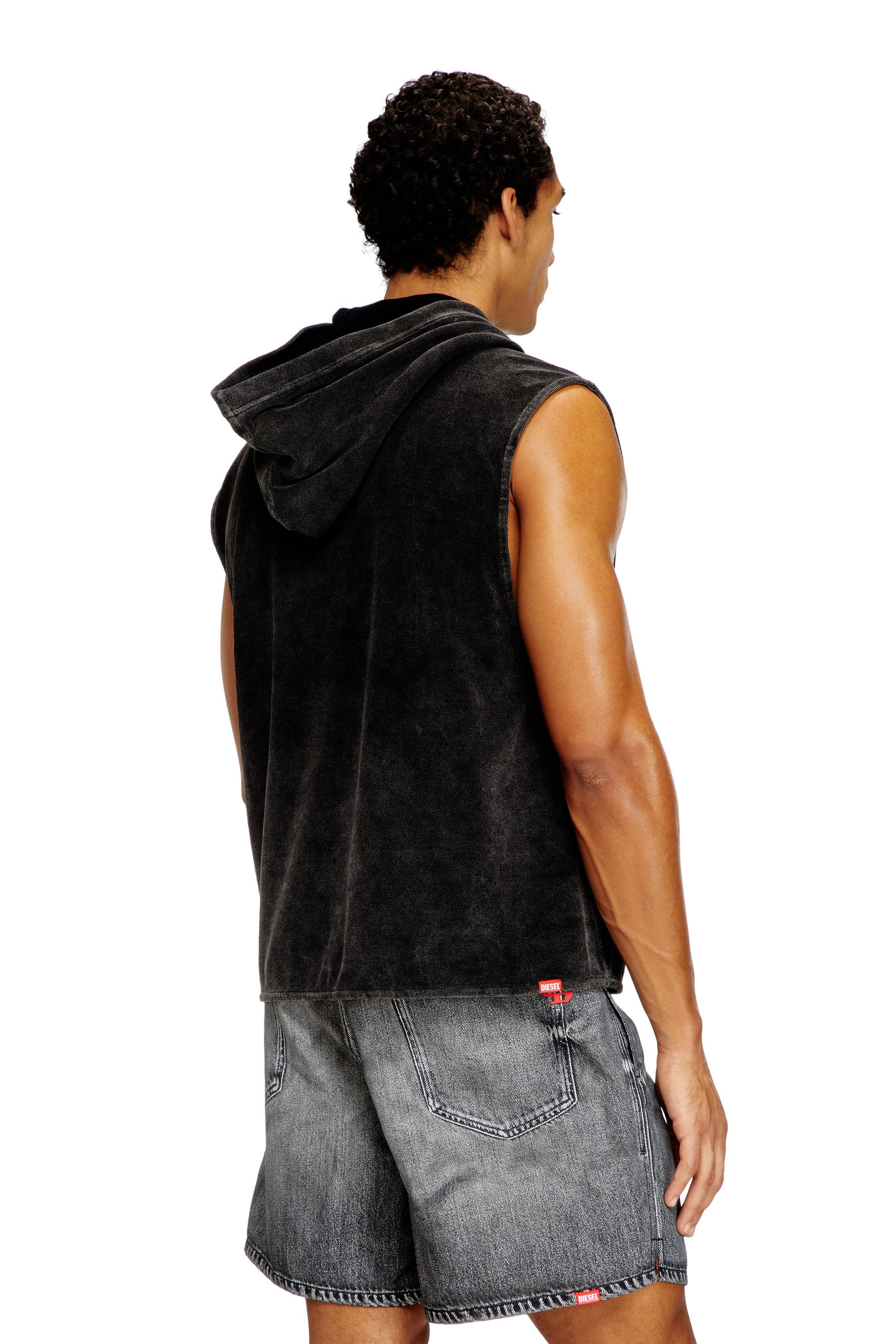 Diesel - ARUBA-DNM, Male's Sleeveless hoodie with denim effect in ブラック - 2