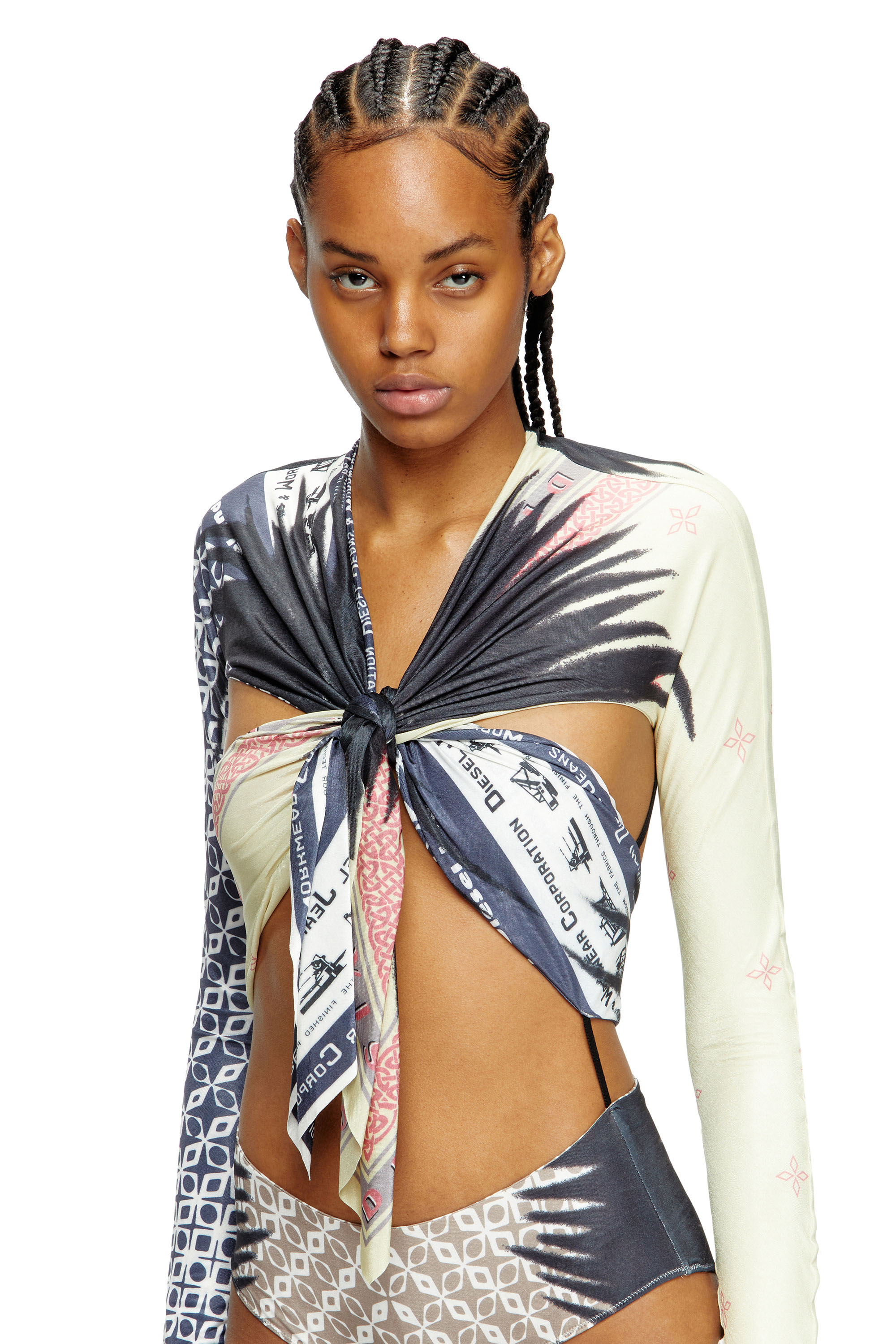 Diesel - T-EXO, Female's Top with draped bandana front in ブラック/ホワイト - 5