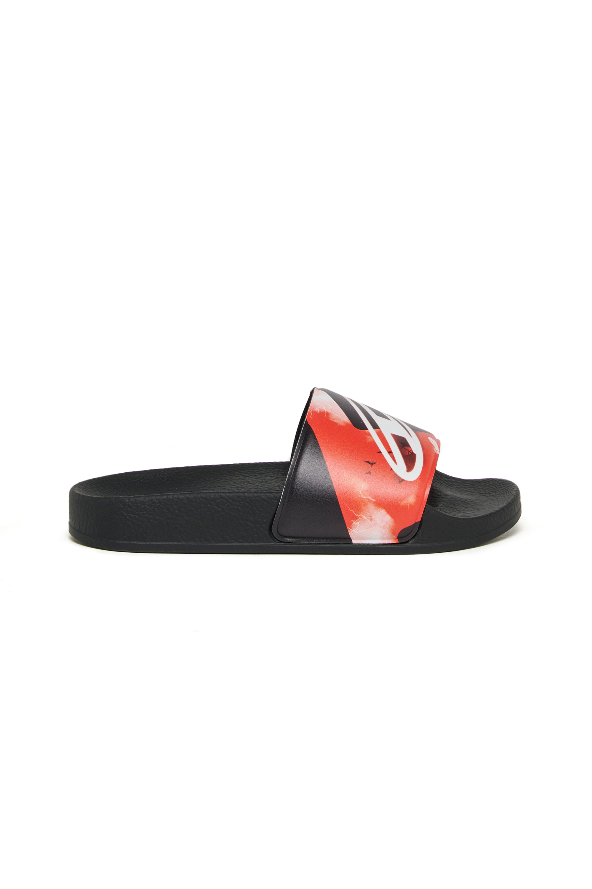 Diesel - SA-BWDIGF, Unisex's SA-BWDIGF-Slides with warped logo in ブラック - 1