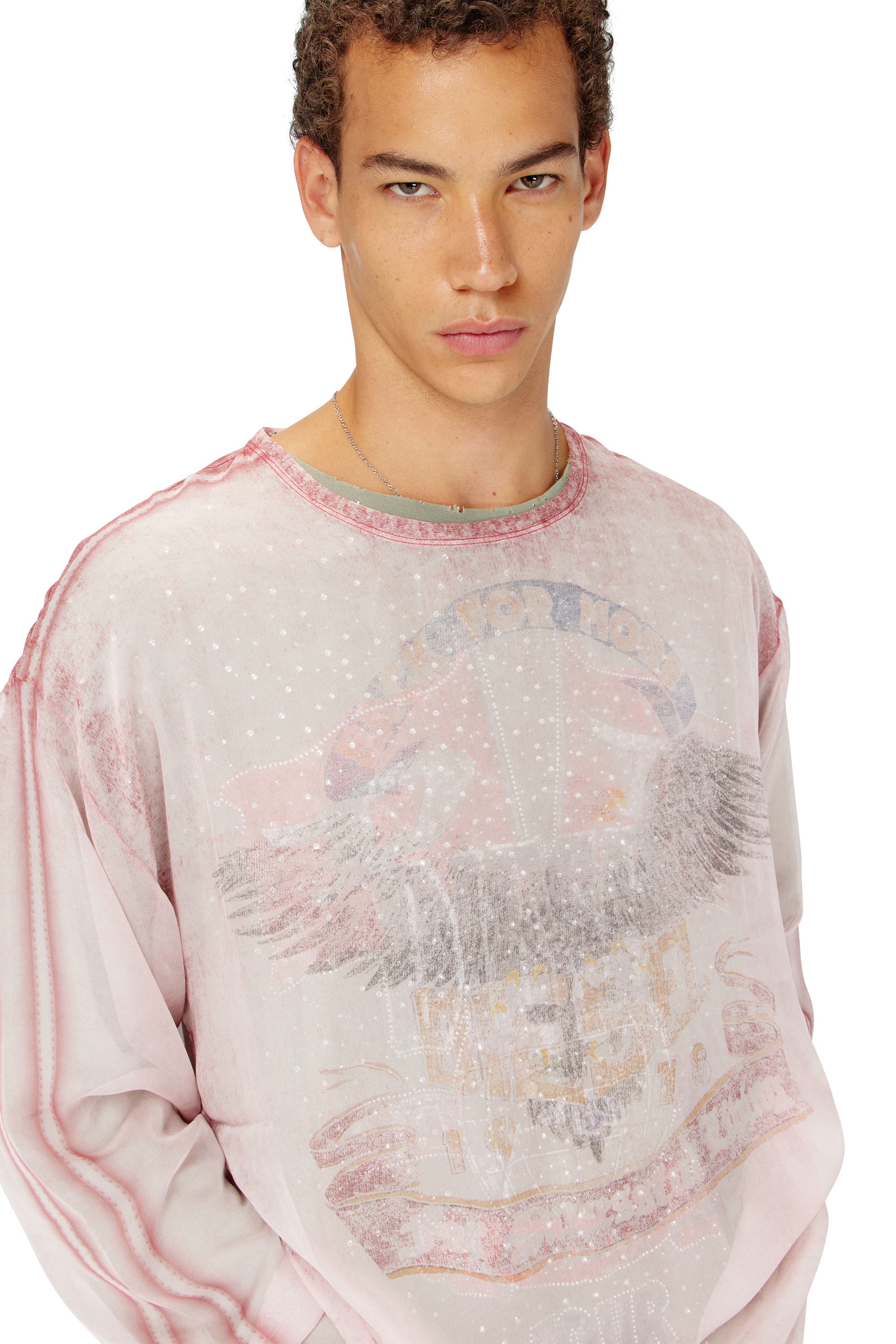 Diesel - T-DOUBLEX-LS, Male's Sheer chiffon top with concert graphics in レッド - 4