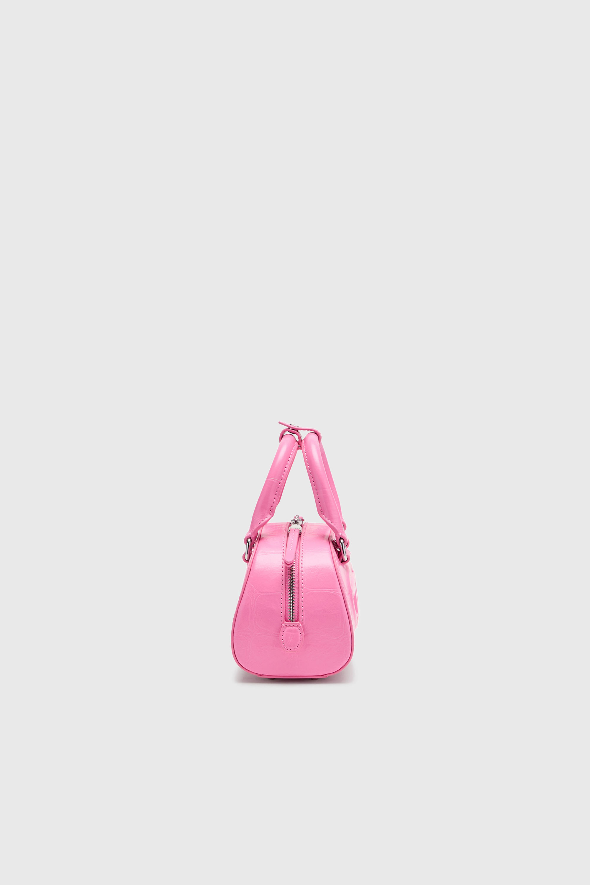Diesel - 1DR DOME CROSSBODY, Female's 1DR Dome-Small bowling bag in croc-effect leather in ピンク / ホワイト - 4