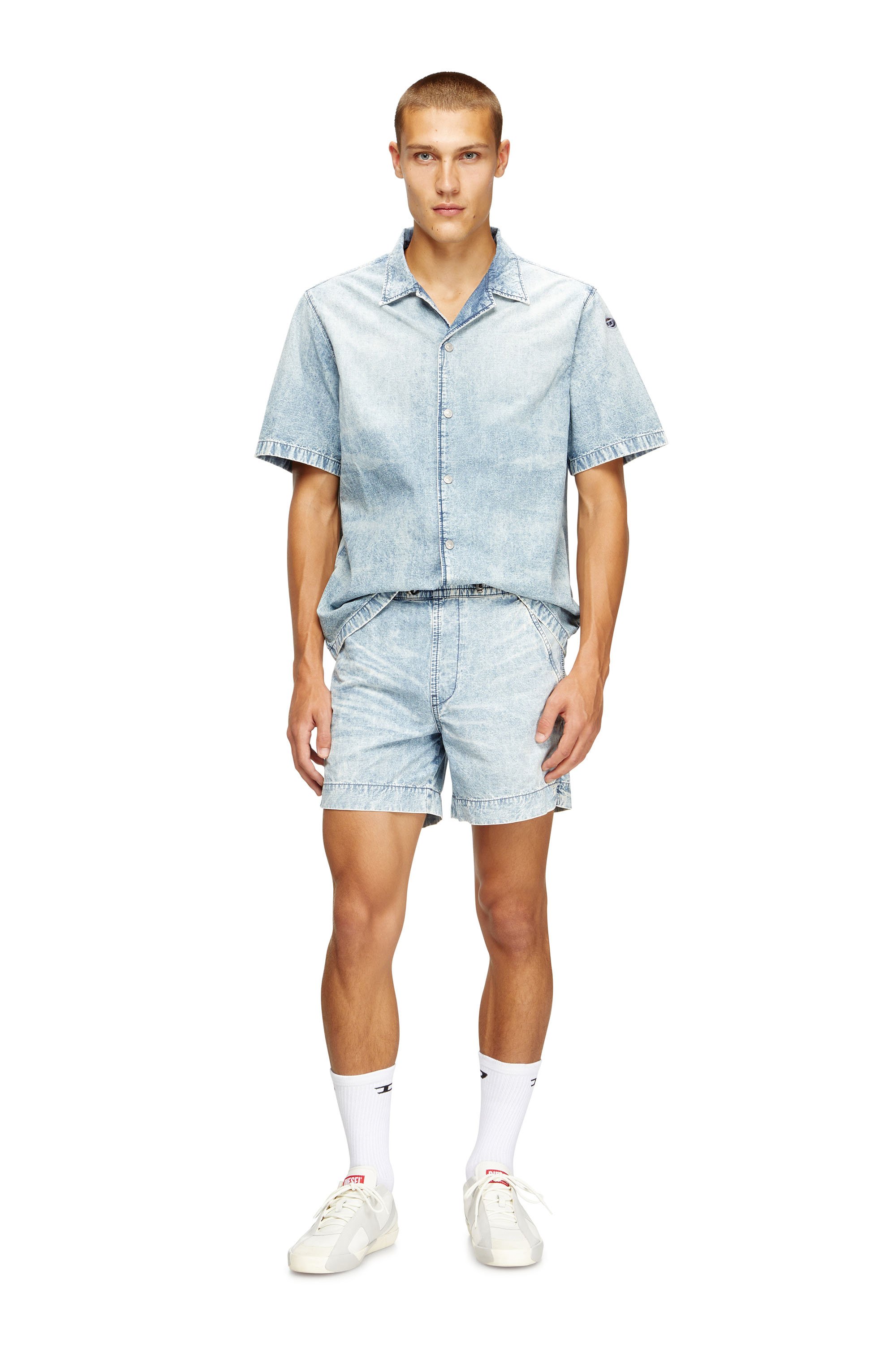 Diesel - D-NABIL-S4, Male's Bowling shirt in marbled denim in ライトブルー - 2