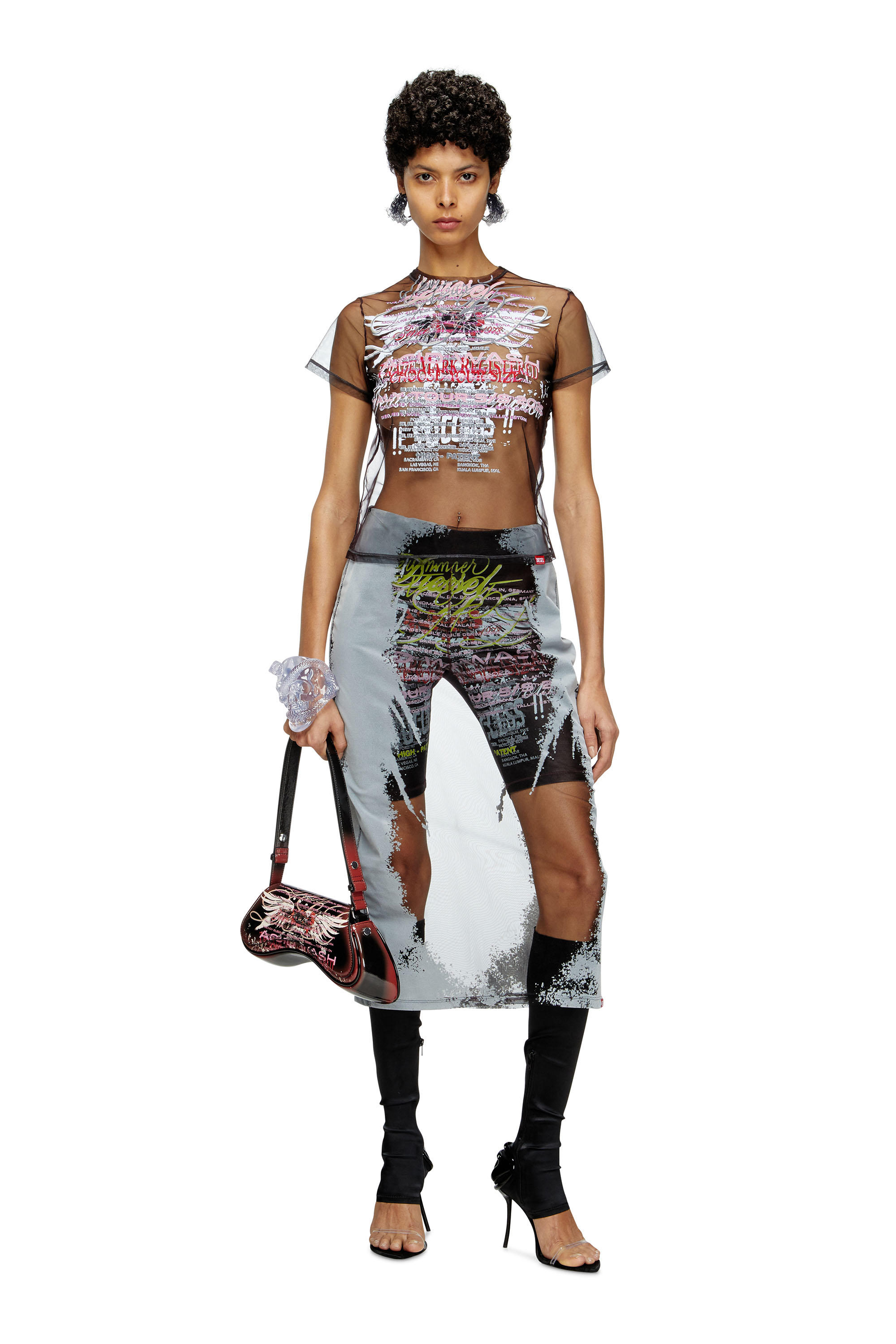 Diesel - T-YRAC, Female's Sheer top with lyrics print in ブラック - 1