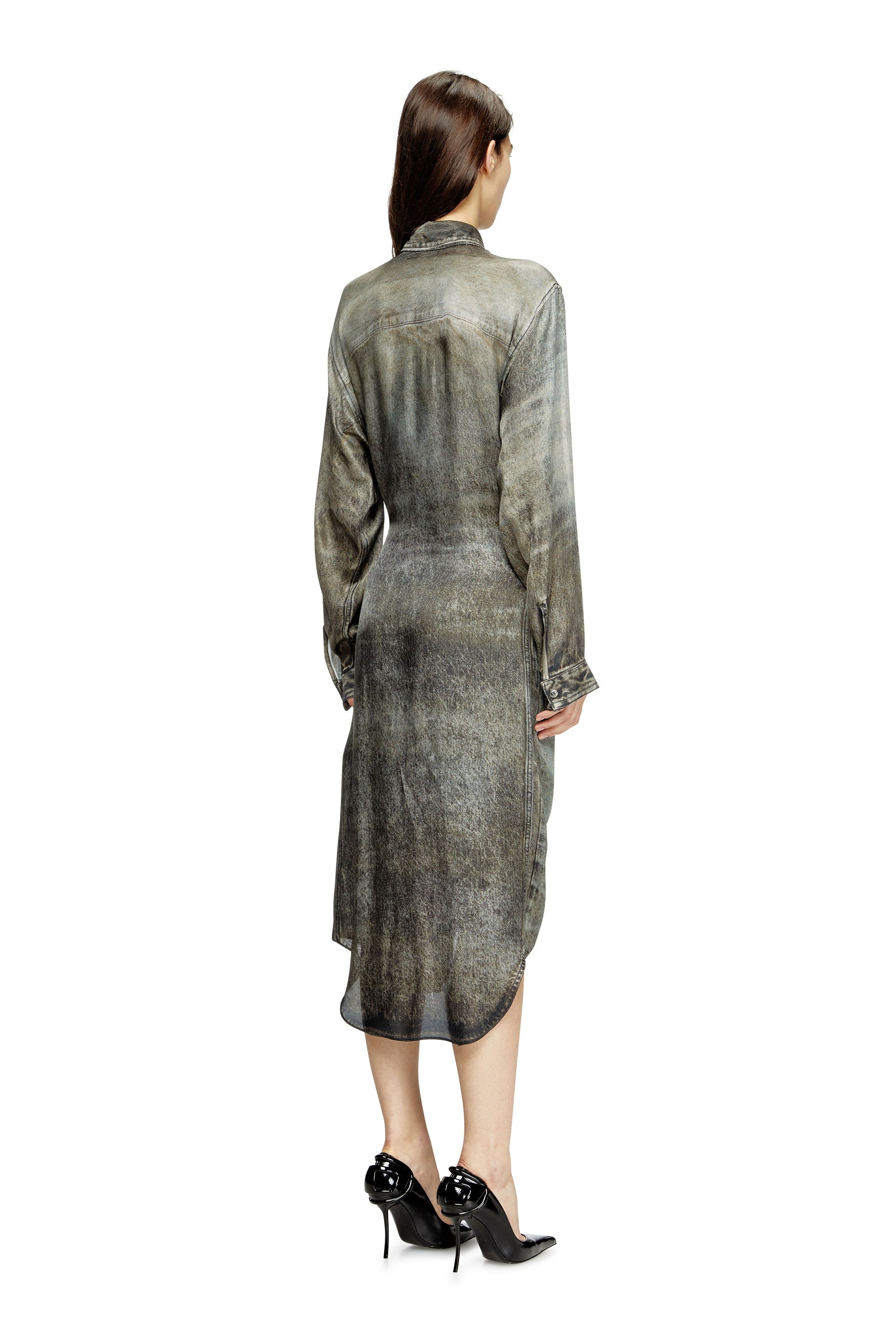 Diesel - D-ILETTA, Female's Wrap dress in denim-look viscose in ダークグレー - 3