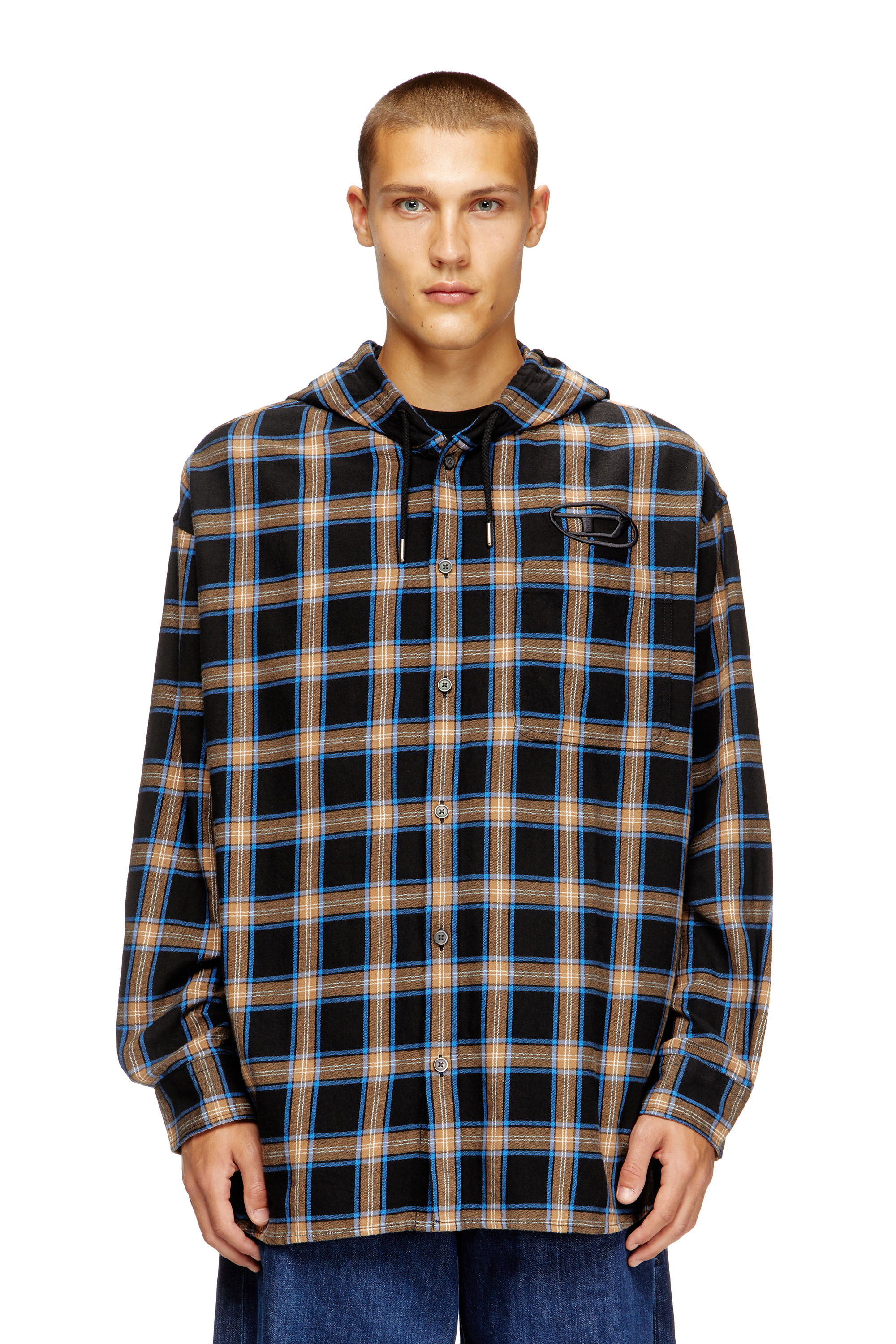 Diesel - S-DEWNY-HOOD-AJFI, Male's フード付きシャツ in ブラック/ブルー - 3