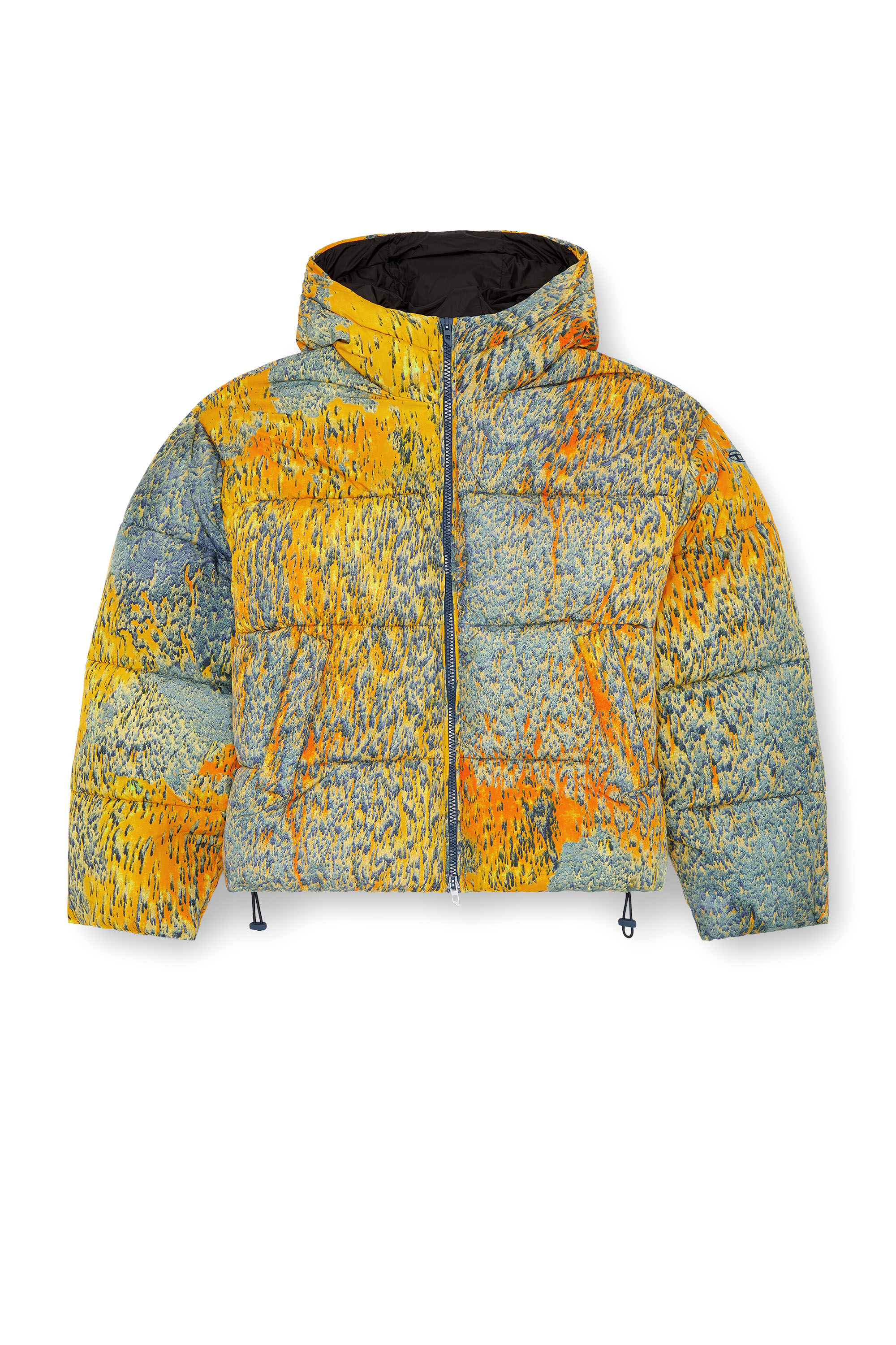 W-RAVEEL Hooded down jacket in wrinkled nylon｜ブルー