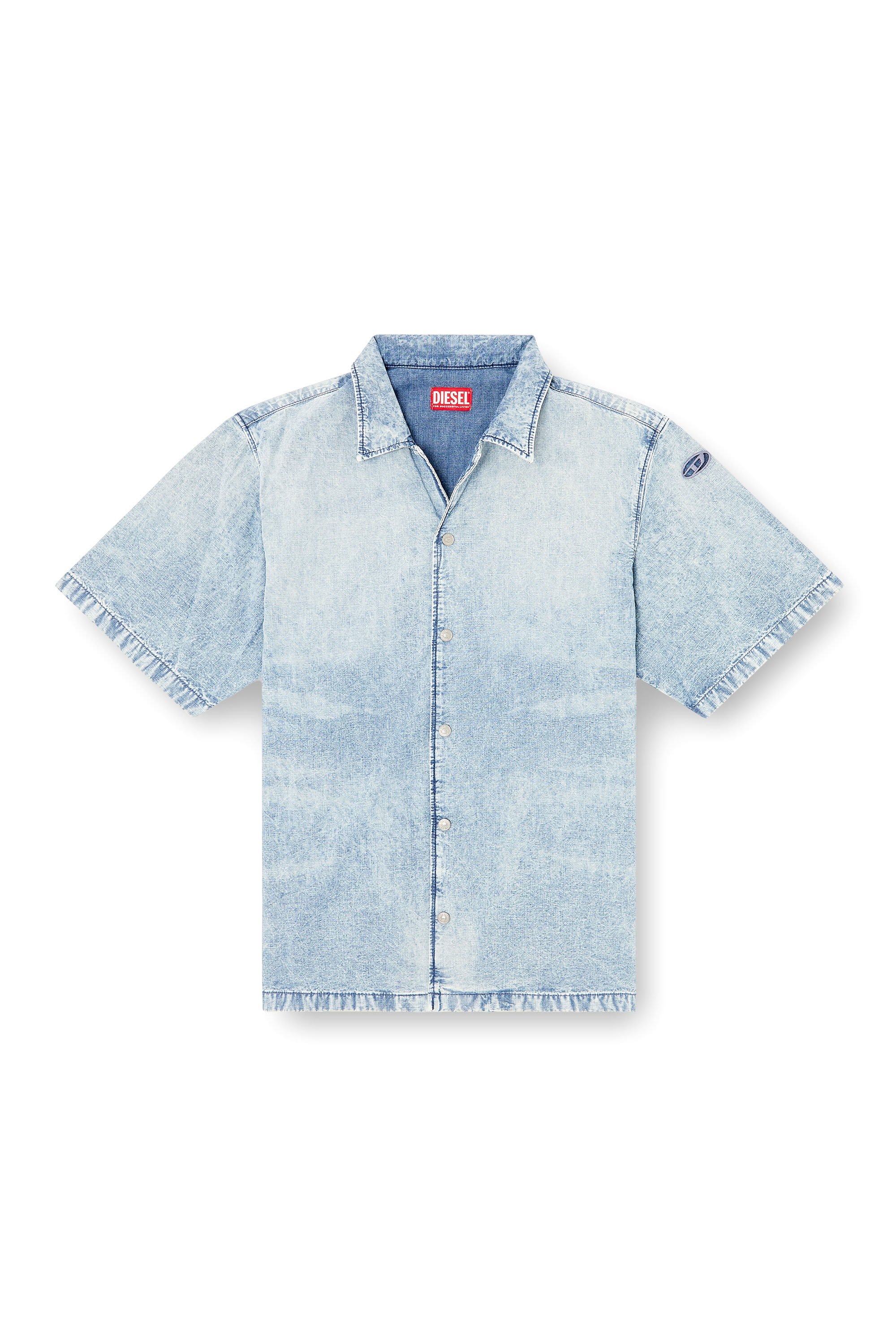 Diesel - D-NABIL-S4, Male's Bowling shirt in marbled denim in ライトブルー - 3