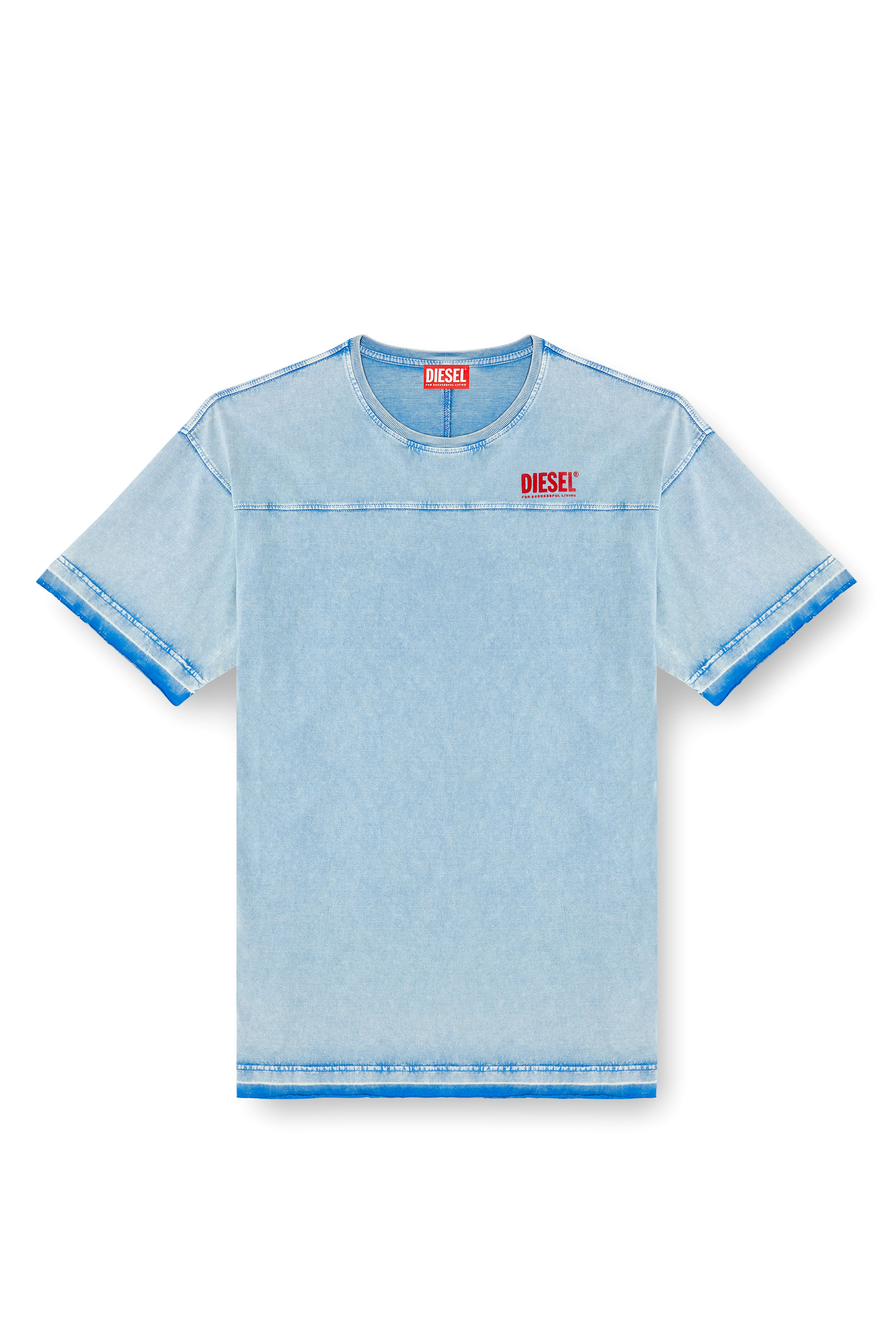 Diesel - T-HOXT, Male's Denim-look T-shirt with released hems in ライトブルー - 3