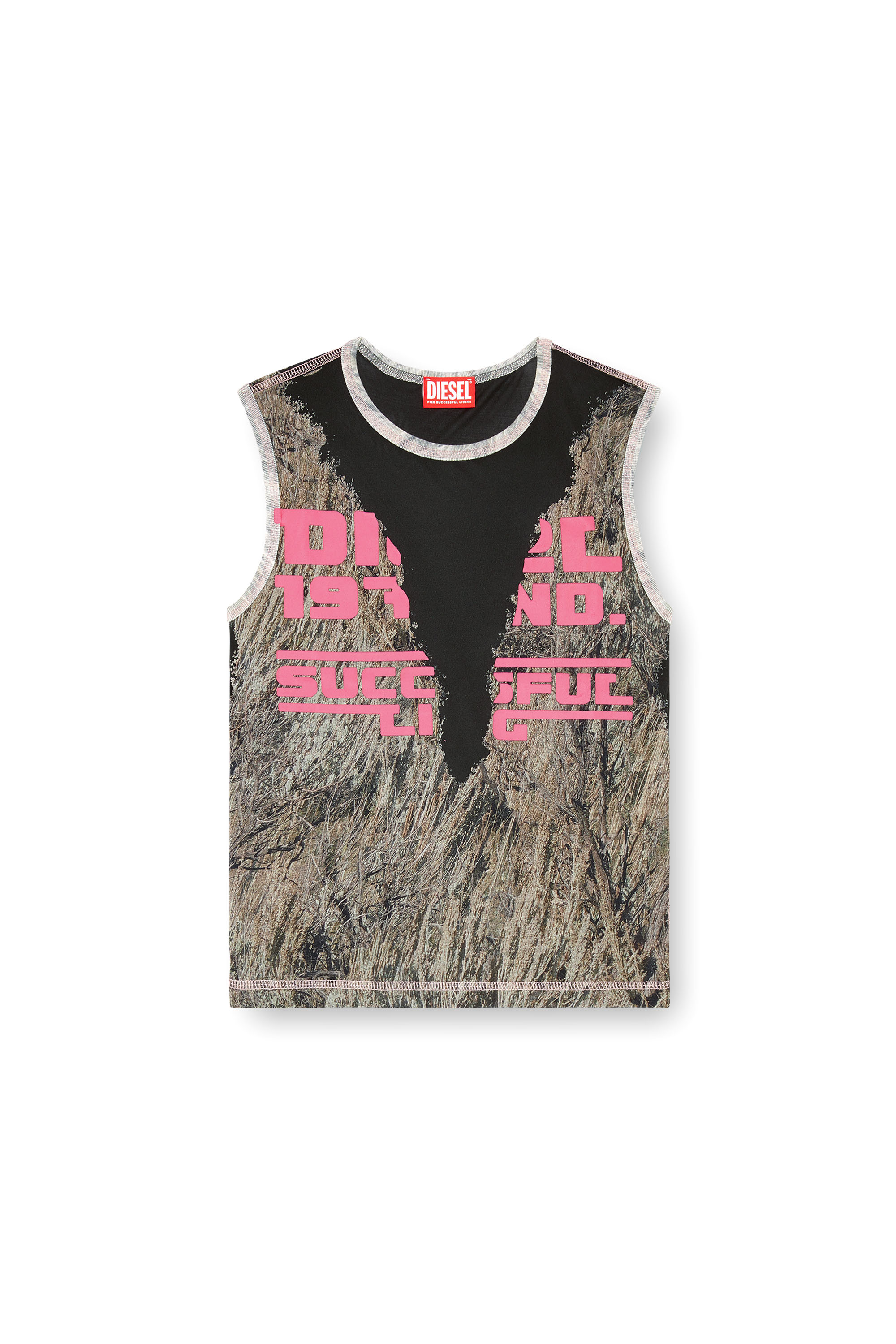 Diesel - T-MELYA, Female's Camo tank top with devoré sweat stains in ピンク/グレー - 3