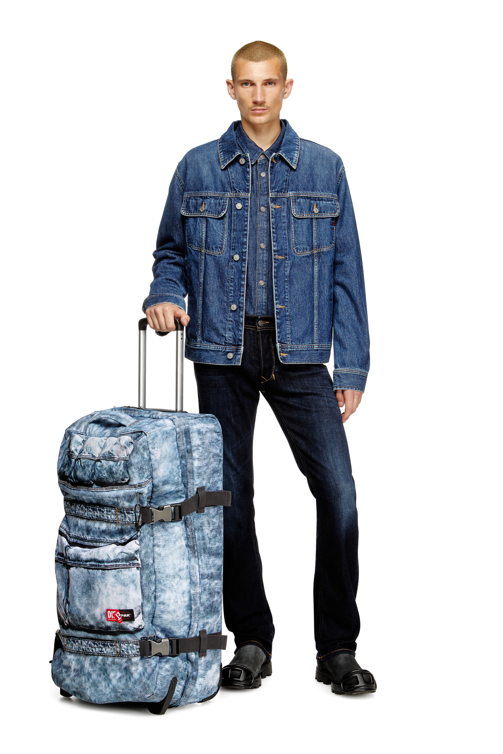 Diesel - DIESEL TRANSIT'R L, Unisex's Travel trolley in trompe l'oeil denim in ブルー - 2