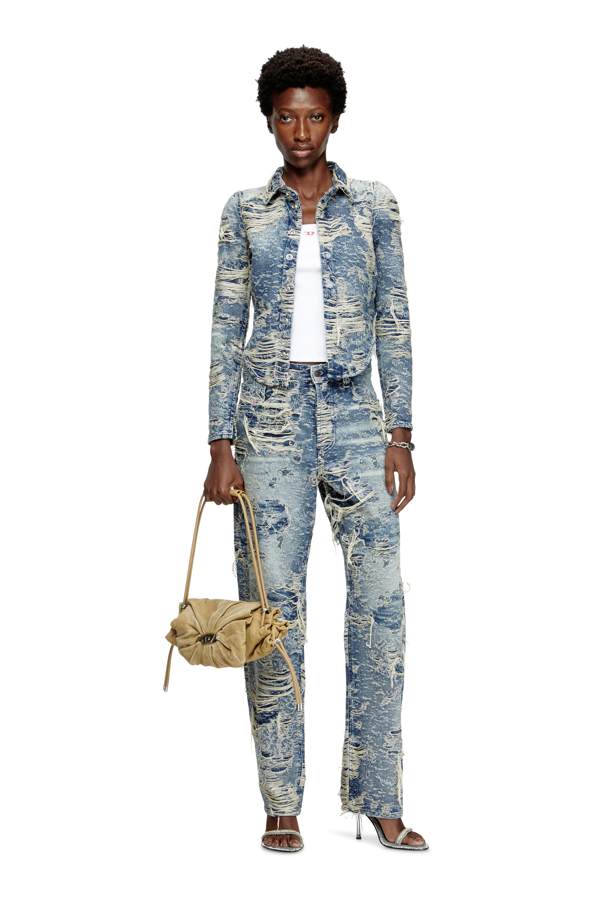 Diesel - DE-MADELINE-FSG, Female's Shirt in jacquard denim with floating threads in ミディアムブルー - 1