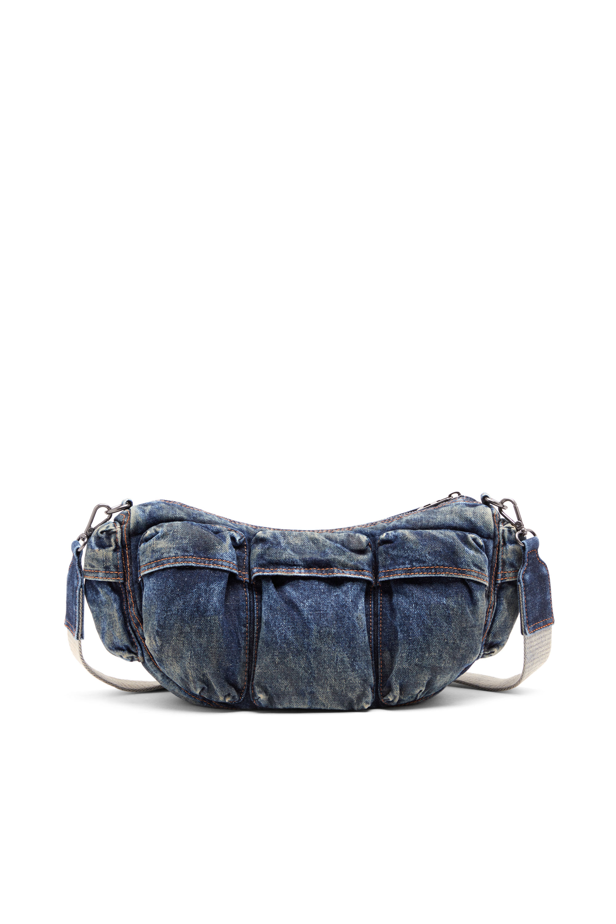 Diesel - RE-EDITION TRAVEL 3000 SHOULDER BAG X, Unisex's Travel 3000-Multipocket bag in treated denim in ブルー - 3