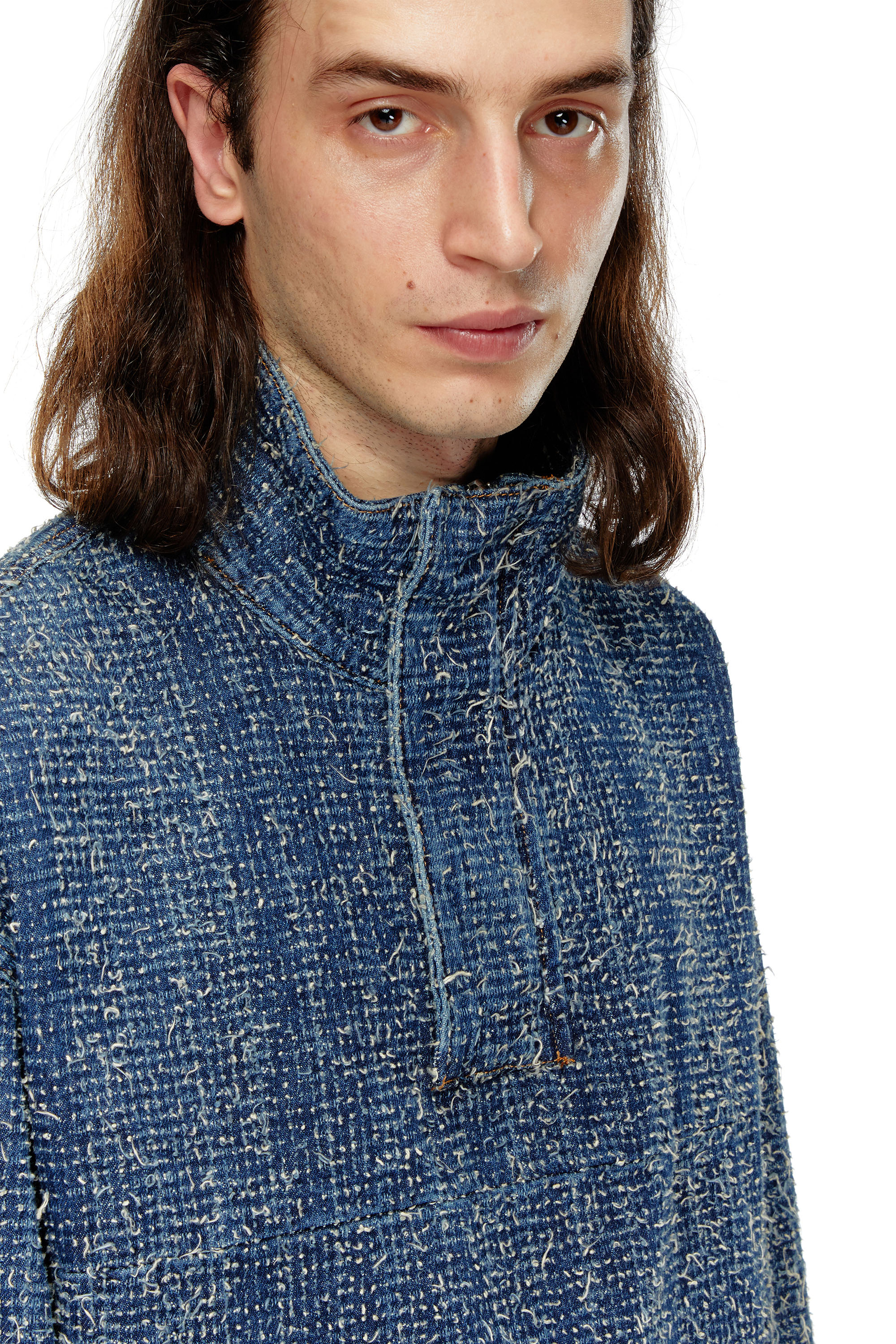 Diesel - D-FLOW-S, Unisex's Pullover jacket in bouclé denim in ダークブルー - 5