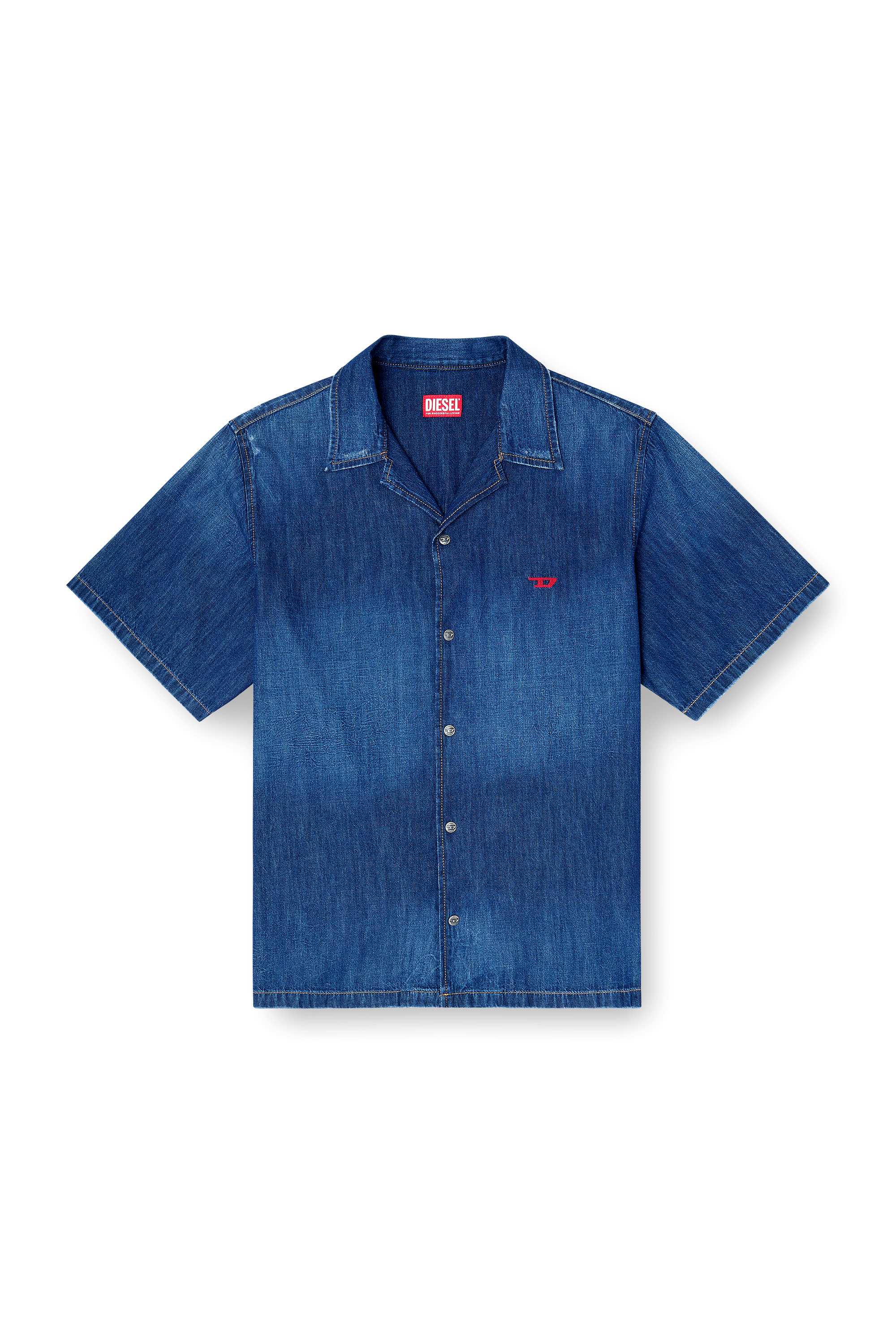 Diesel - D-NABIL-D, Male's Denim short-sleeve shirt in ブルー - 2