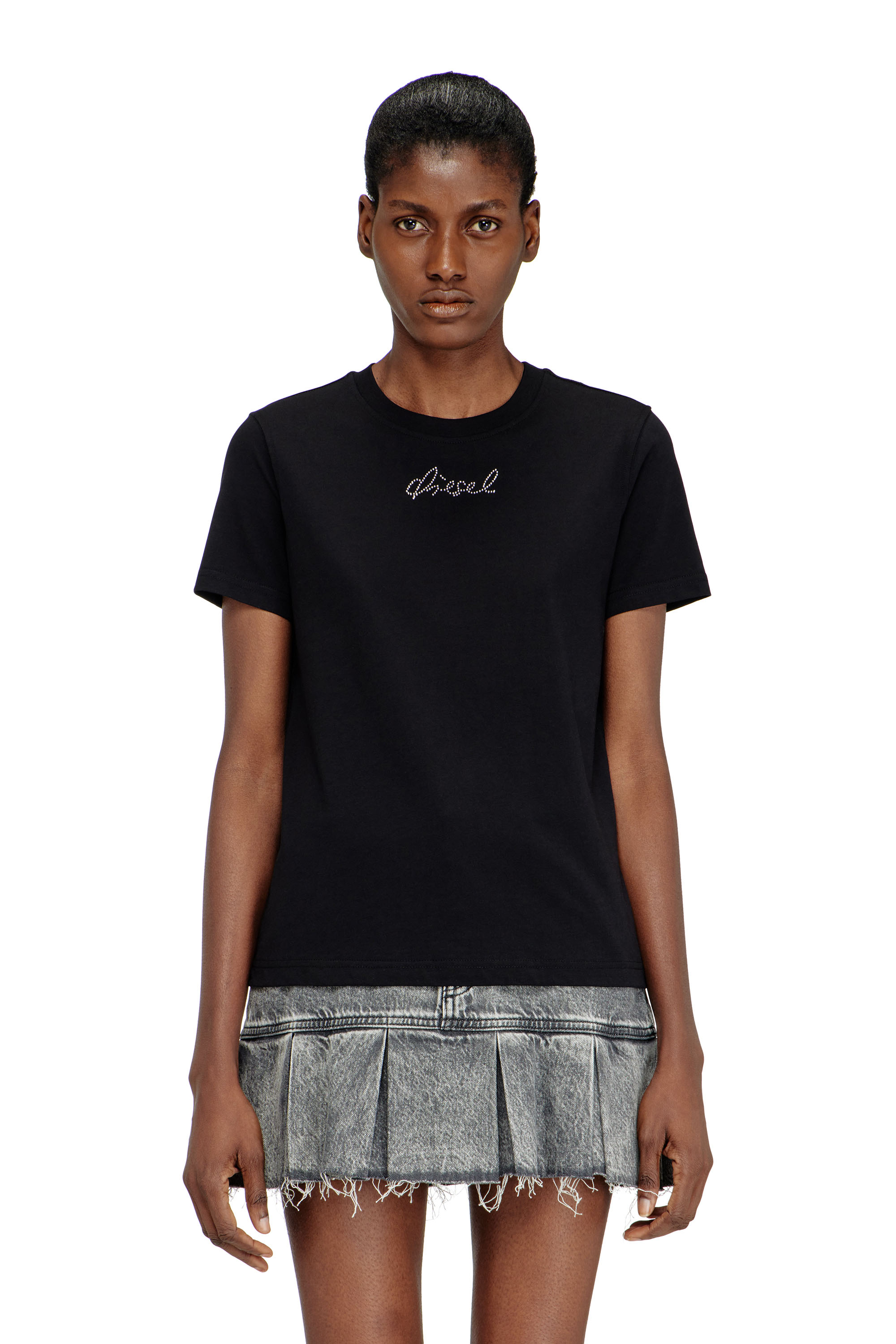 Diesel - T-REG-S2, Female's Jersey top with round neck and small Diesel logo embroidery in ブラック - 3