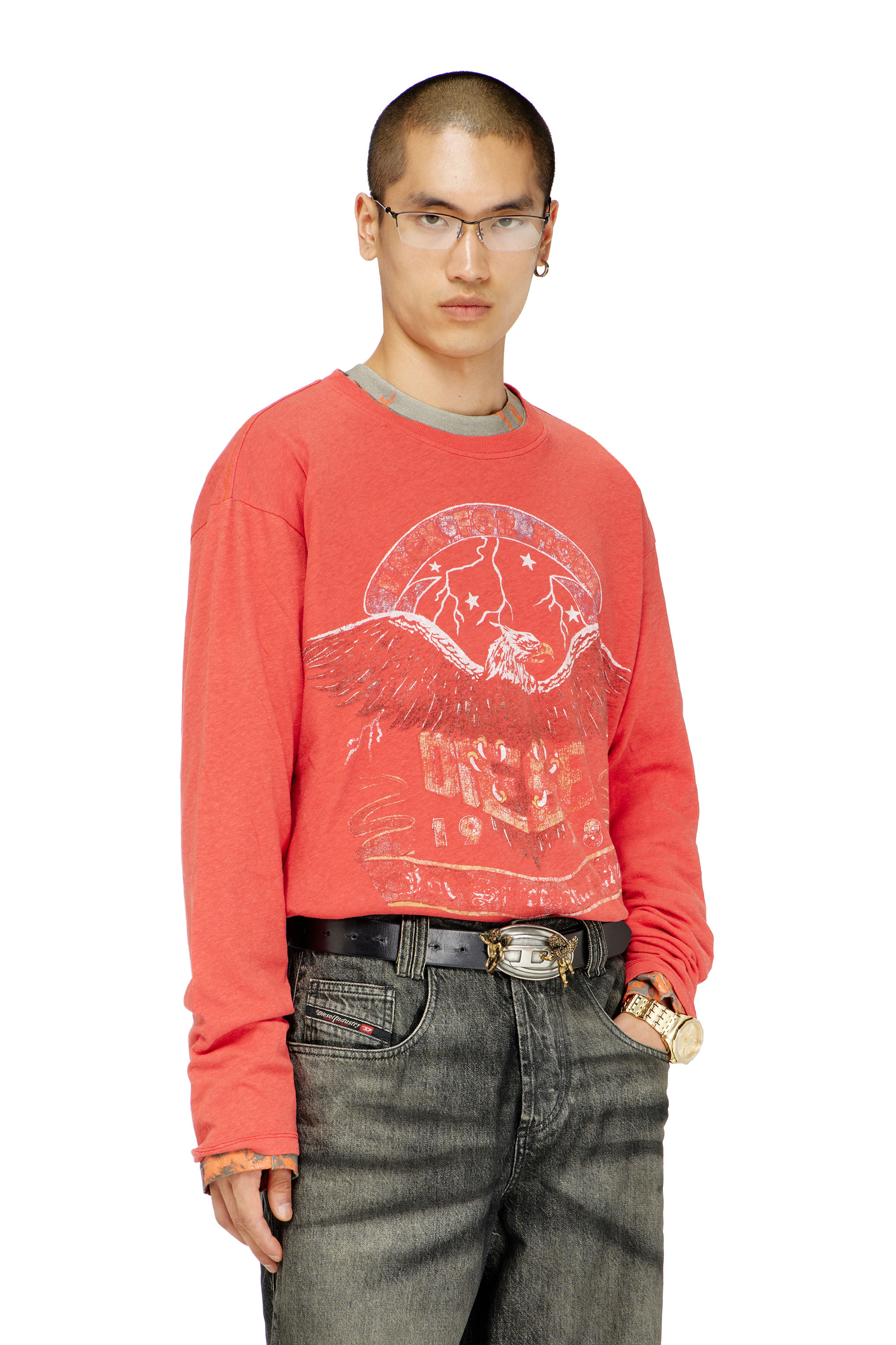 Diesel - T-GERI-LS, Male's Long-sleeve T-shirt with concert graphics in レッド - 3