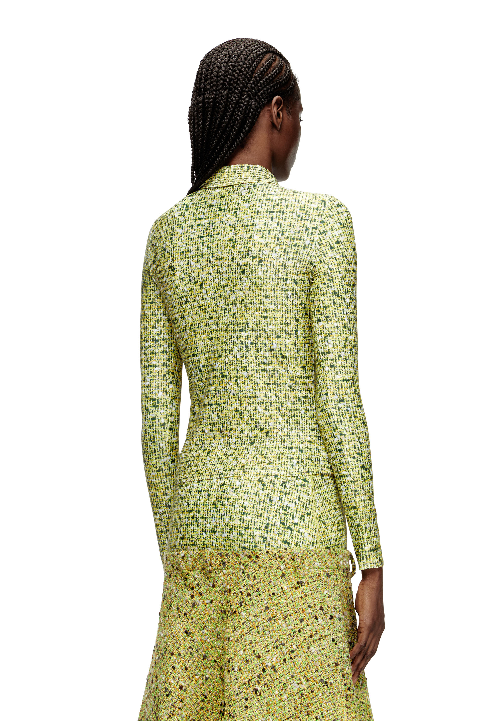 Diesel - C-ELAZ-BC, Female's Stretch fabric shirt with bouclé print in イエロー - 4