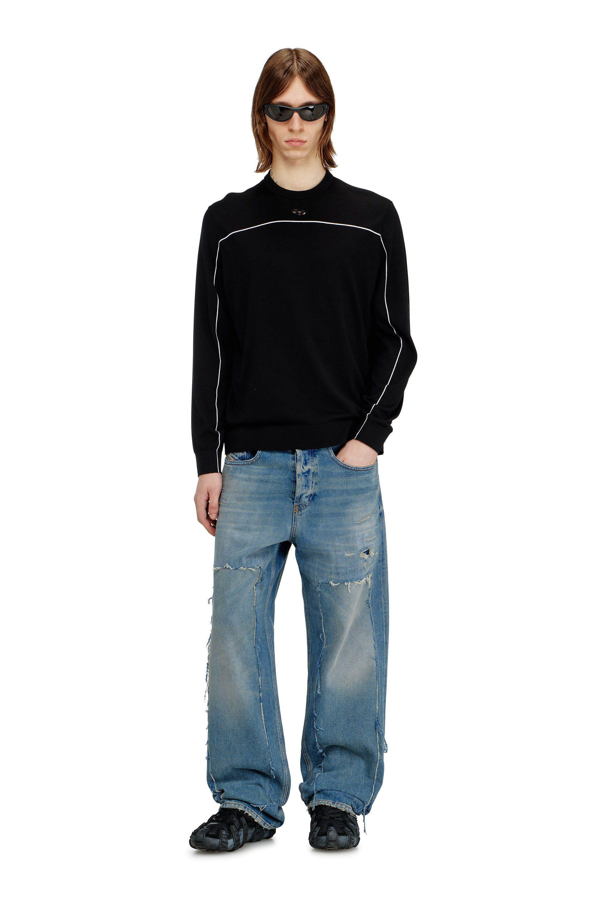 Diesel - K-VERENE, Male's Jumper in silk blend with piping in null - 1