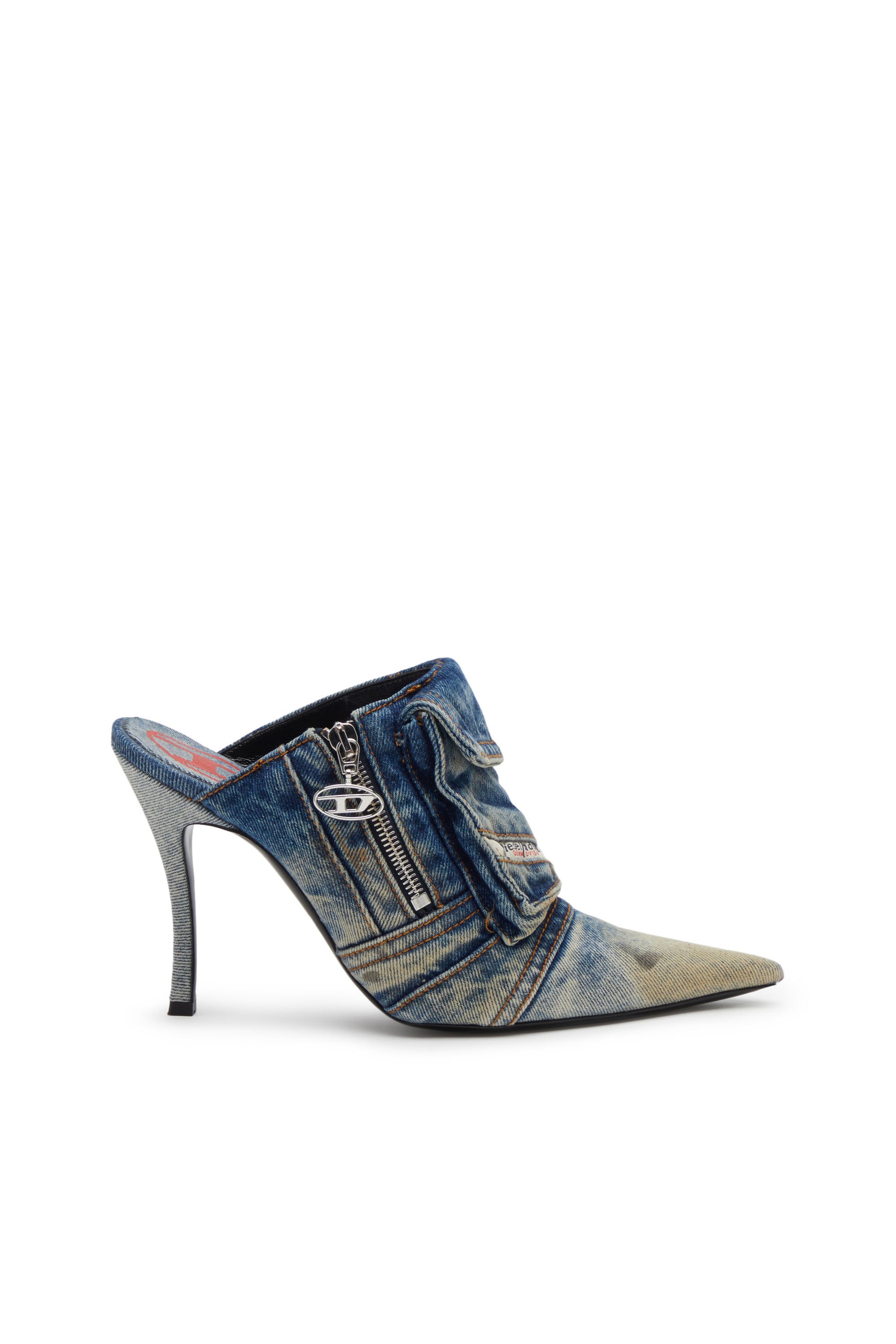 Diesel - D-VENUS POCKET ML, Female's D-Venus Pocket ML - Heeled mules in washed denim in ブルー - 1