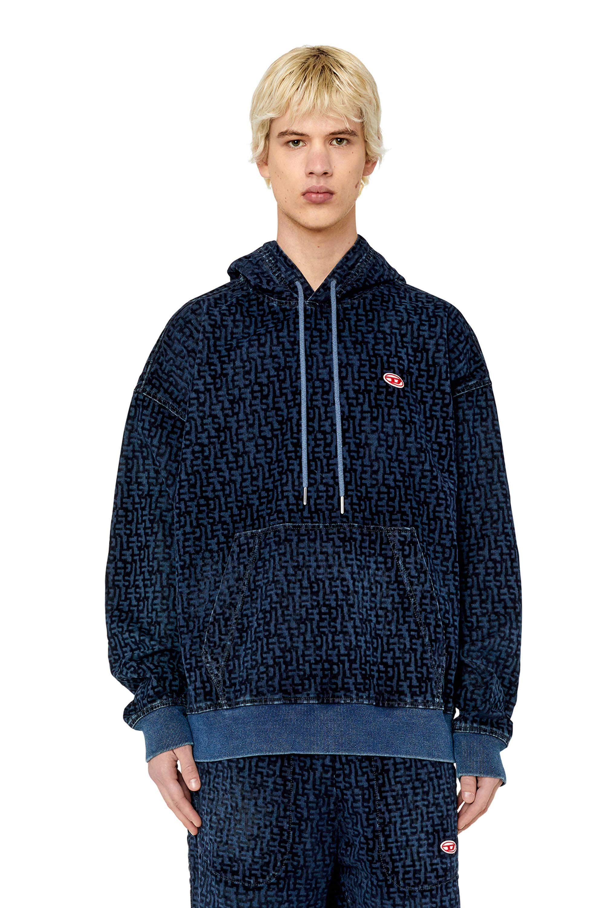 Diesel - D-UM-RIB TRACK DENIM HOODIE, ダークブルー - Image 1