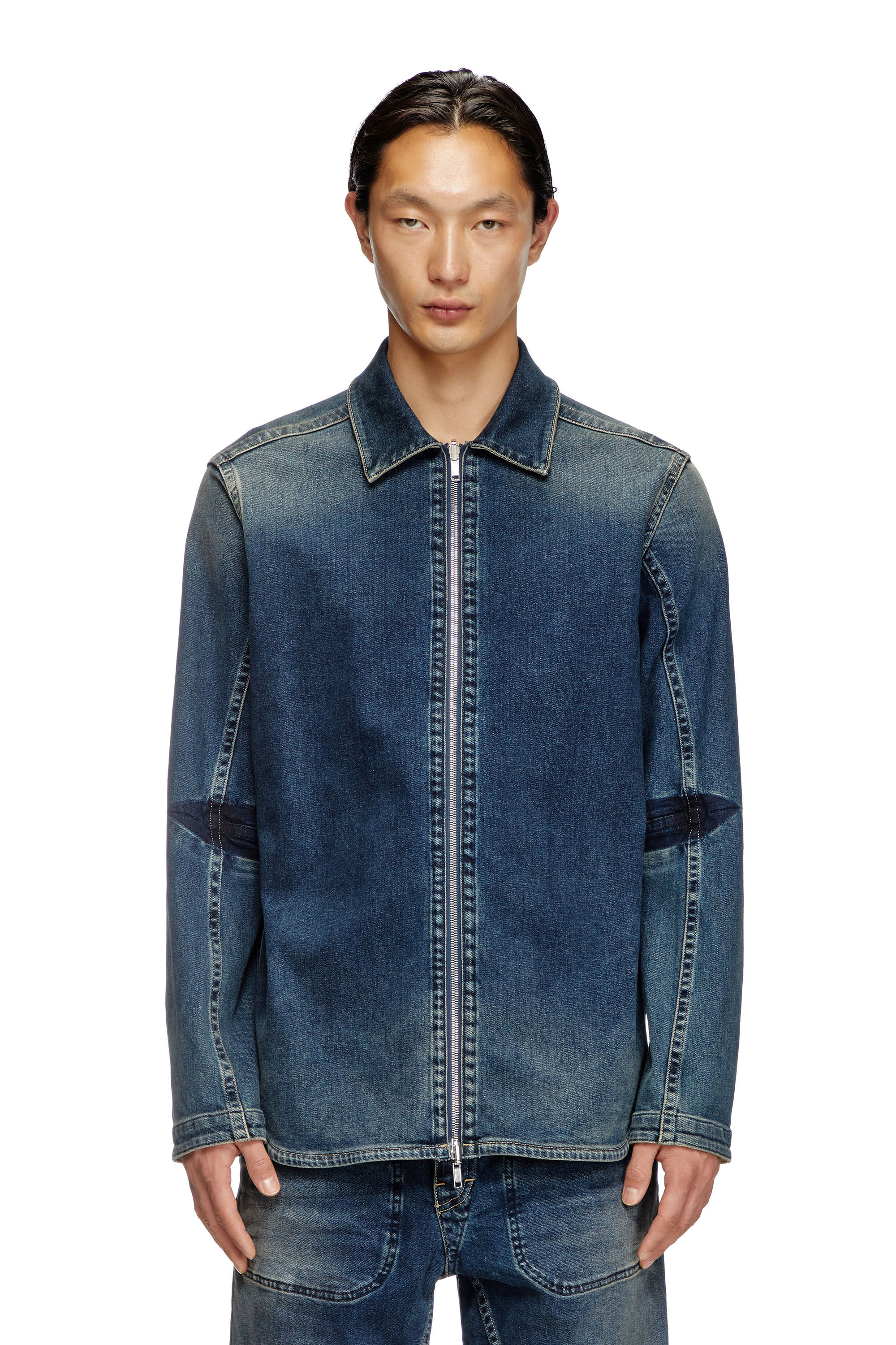Diesel - D-SIMPLY-RE, Male's Zipped shirt in Rehab denim in ダークブルー - 3