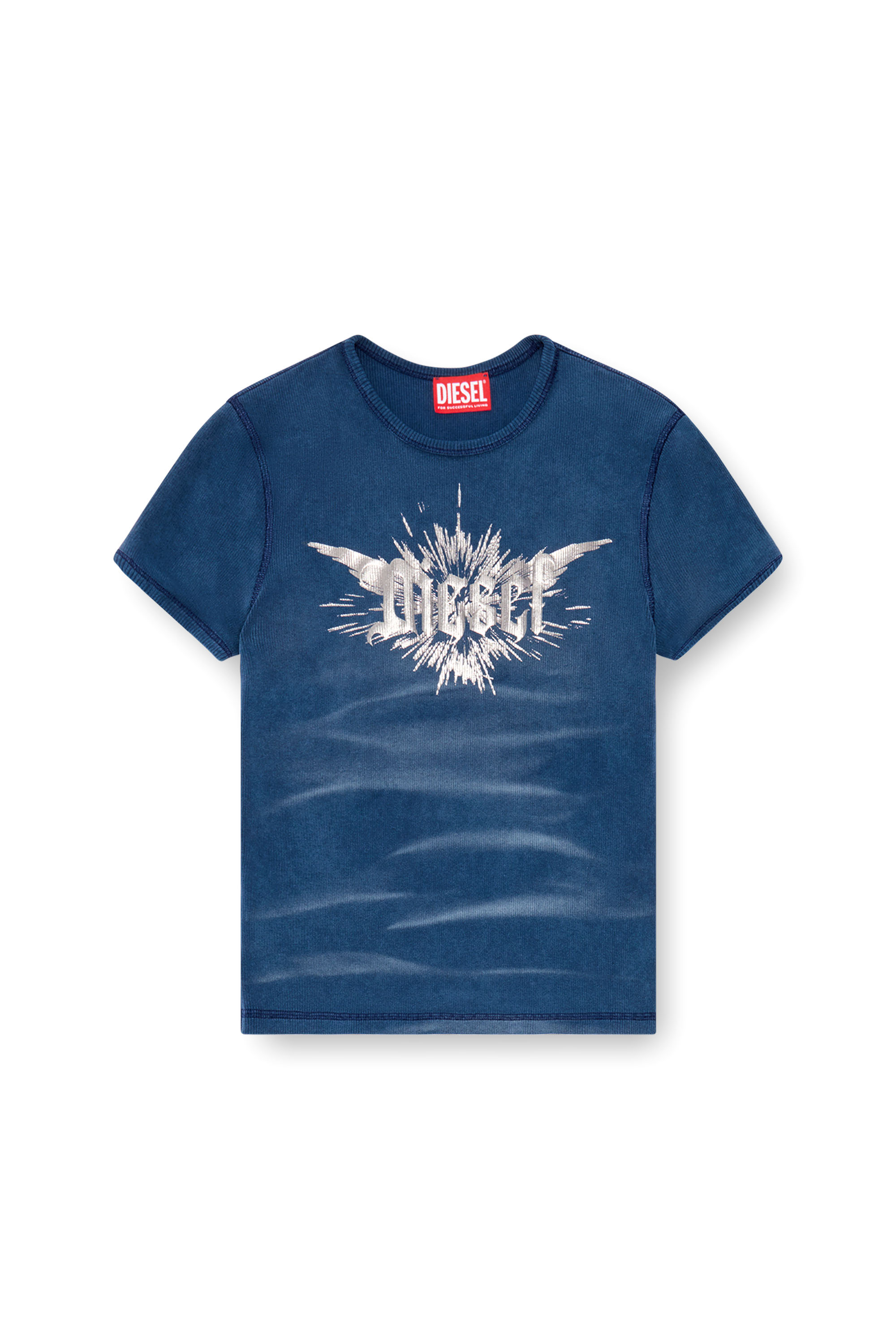 Diesel - T-ELE-LONG-P2, Female's T-shirt with winged Diesel foil print in ブルー - 3
