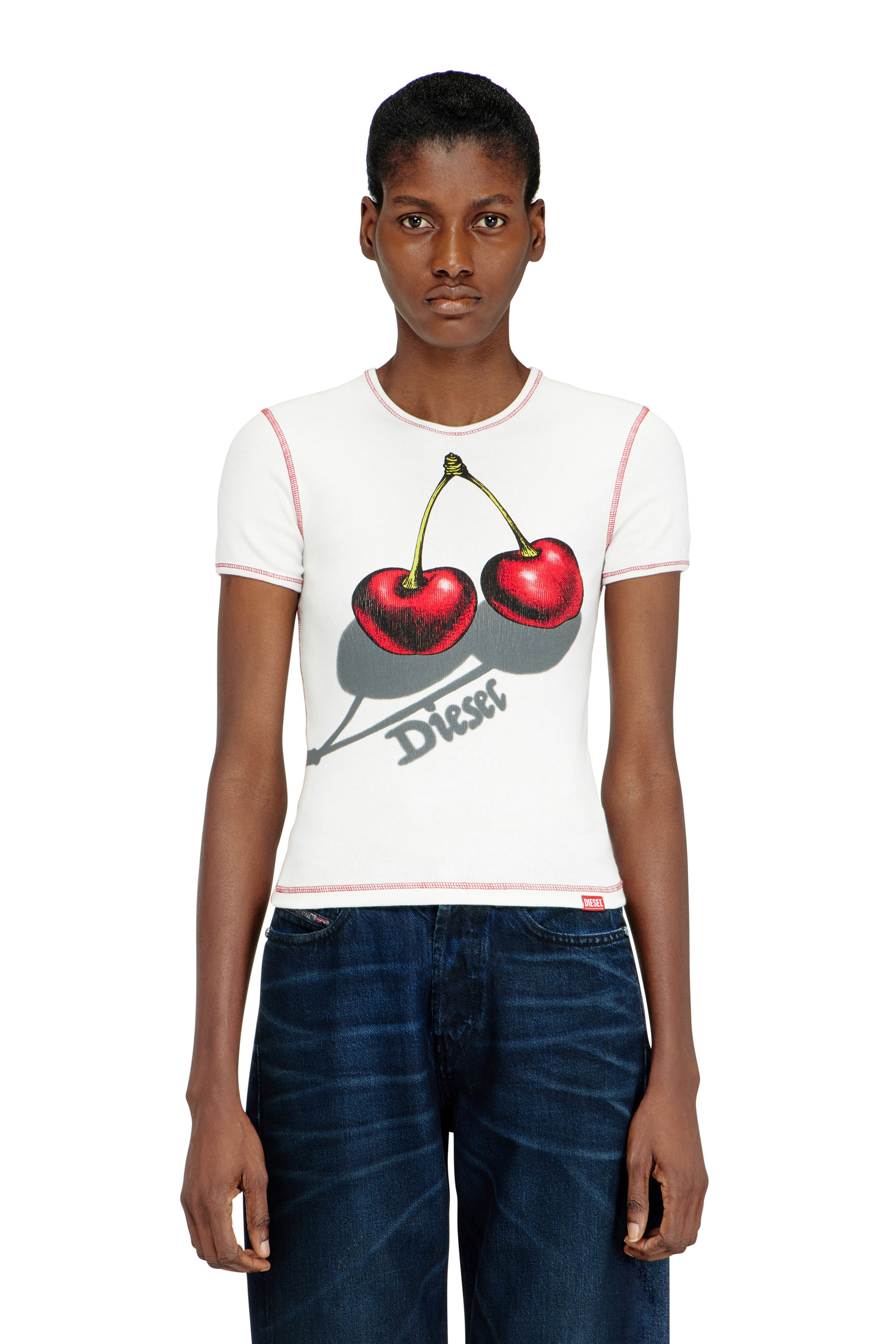 Diesel - SV-T-ELE-CHER, Female's Slim cotton T-shirt with cherry print in ホワイト - 3