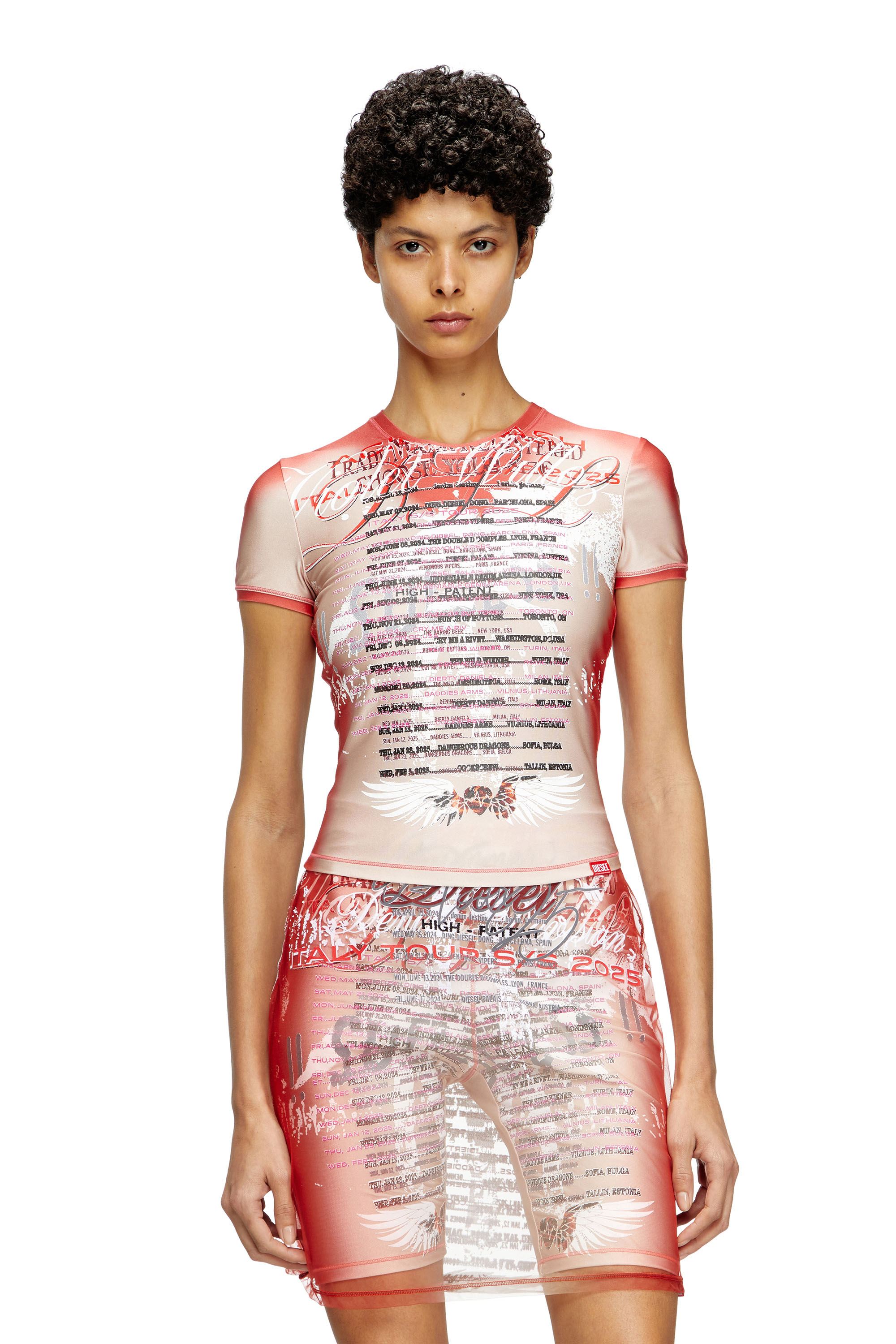 Diesel - T-KALYC-1, Female's Sheer T-shirt with lyrics print in ピンク / ホワイト - 3