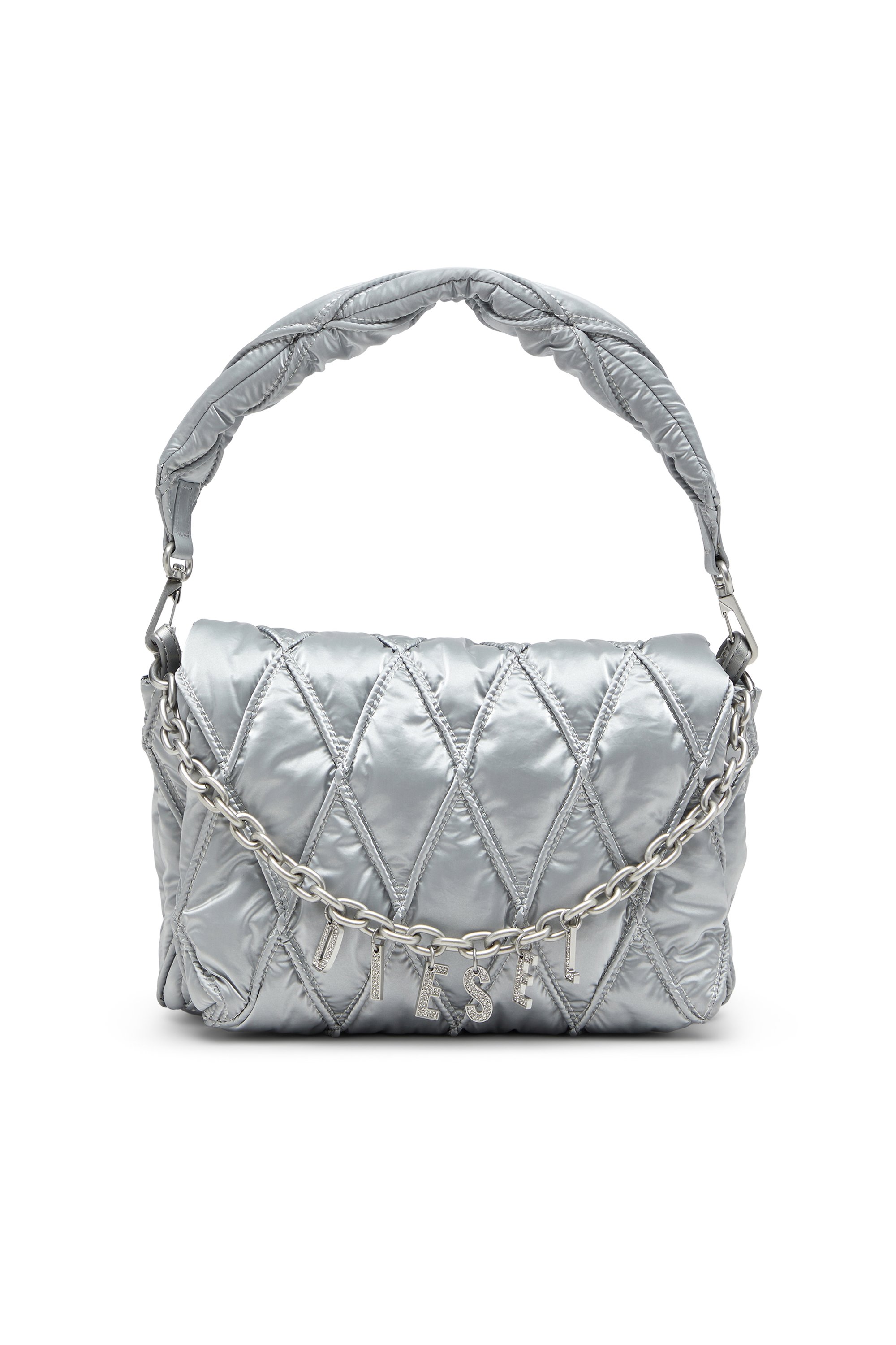 Diesel - CHARM-D SHOULDER M, Female's Charm-D-Shoulder bag in quilted metallic nylon in シルバー - 1
