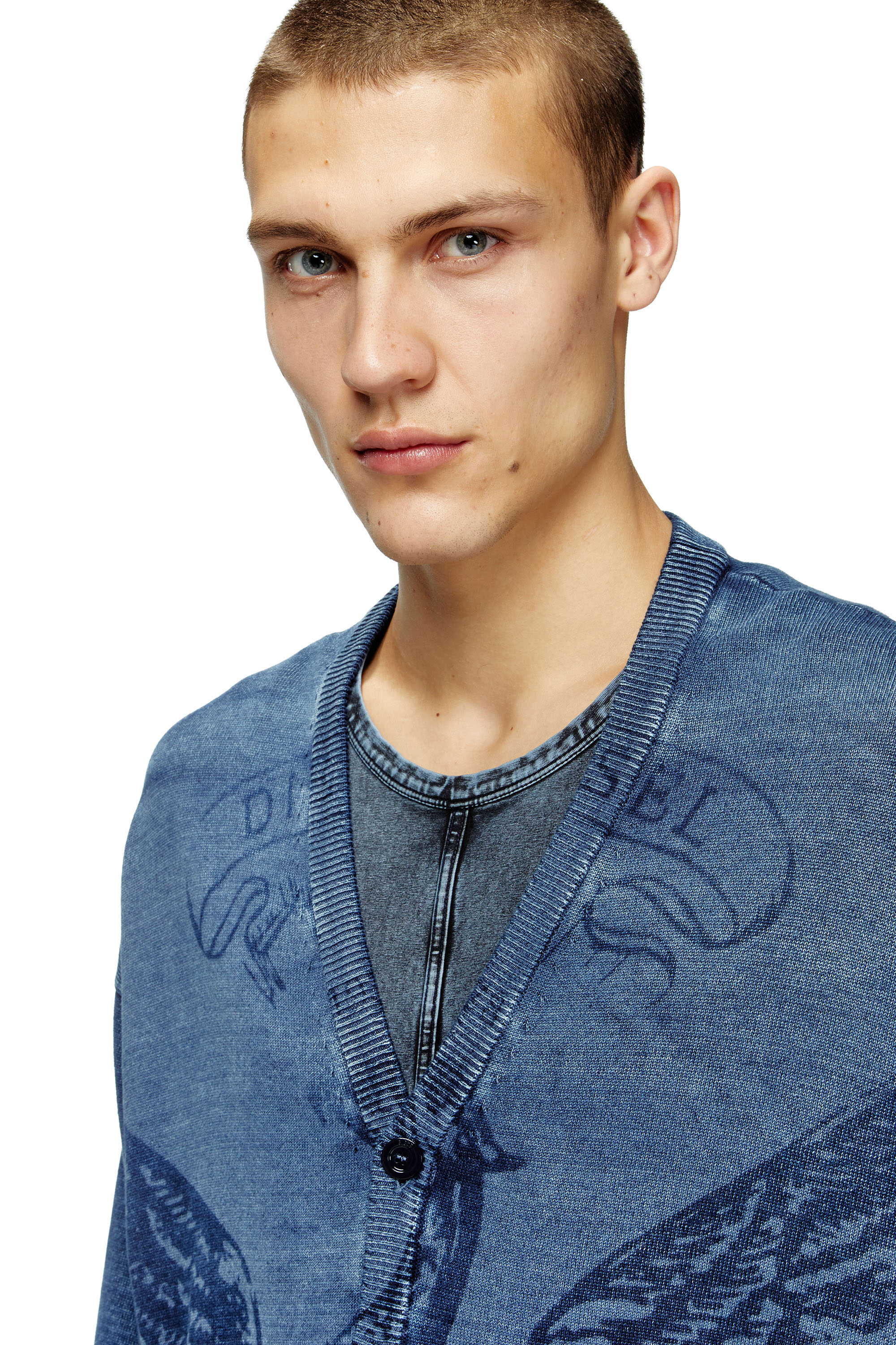 Diesel - K-FENICAR, Male's Indigo cardigan with Phoenix logo in ブルー - 5