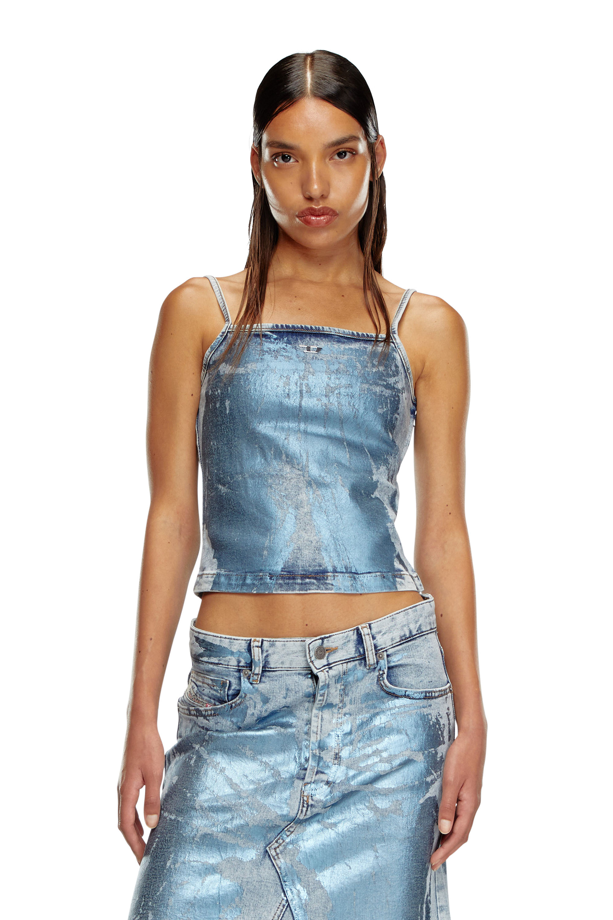 Diesel - DE-ILA-S, Female's Strappy top in pop-colour denim in ライトブルー - 1