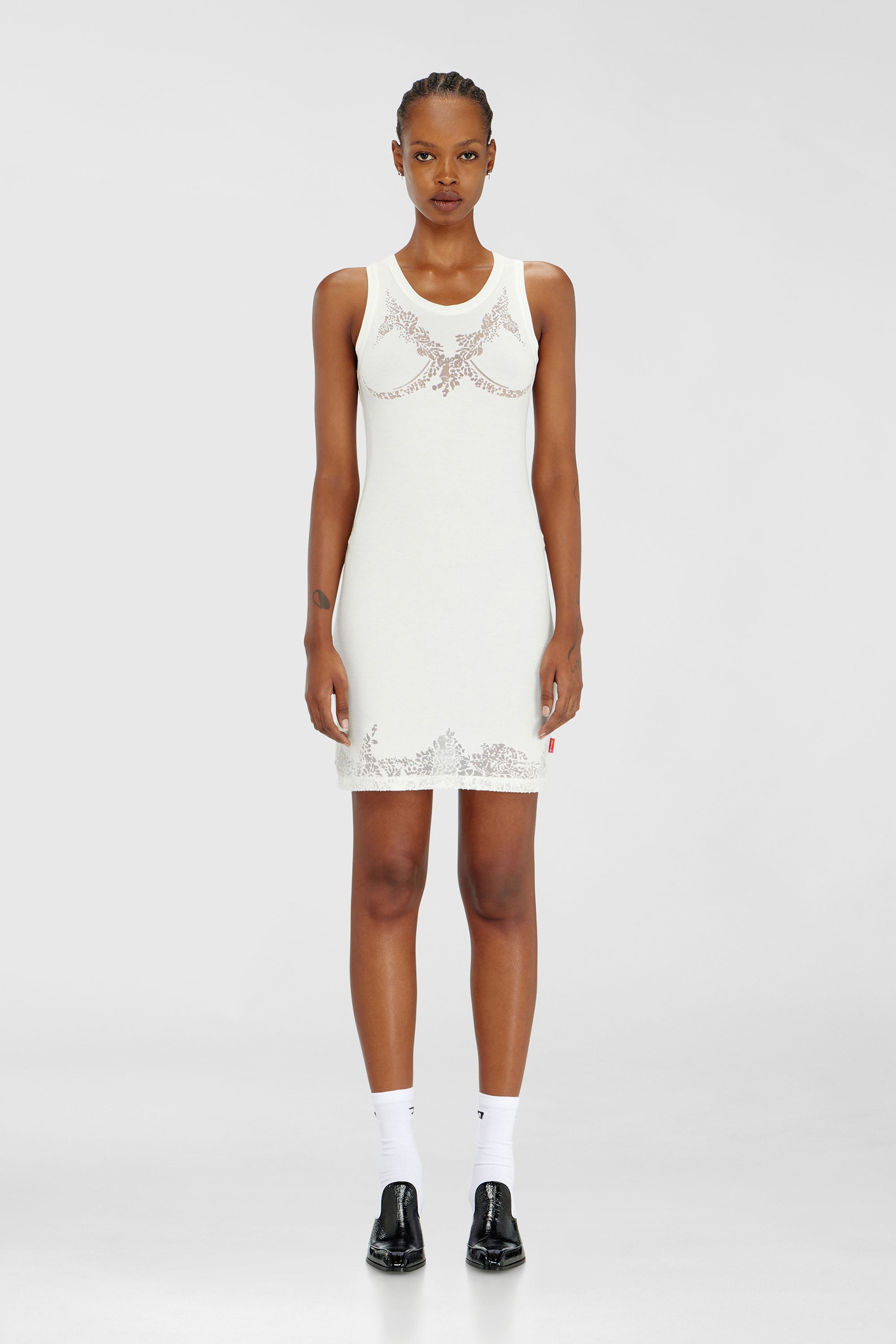 Diesel - PR-D-ANKI-LACE-R, Female's Mini tank dress with devor&eacute; lace effect in ホワイト - 1