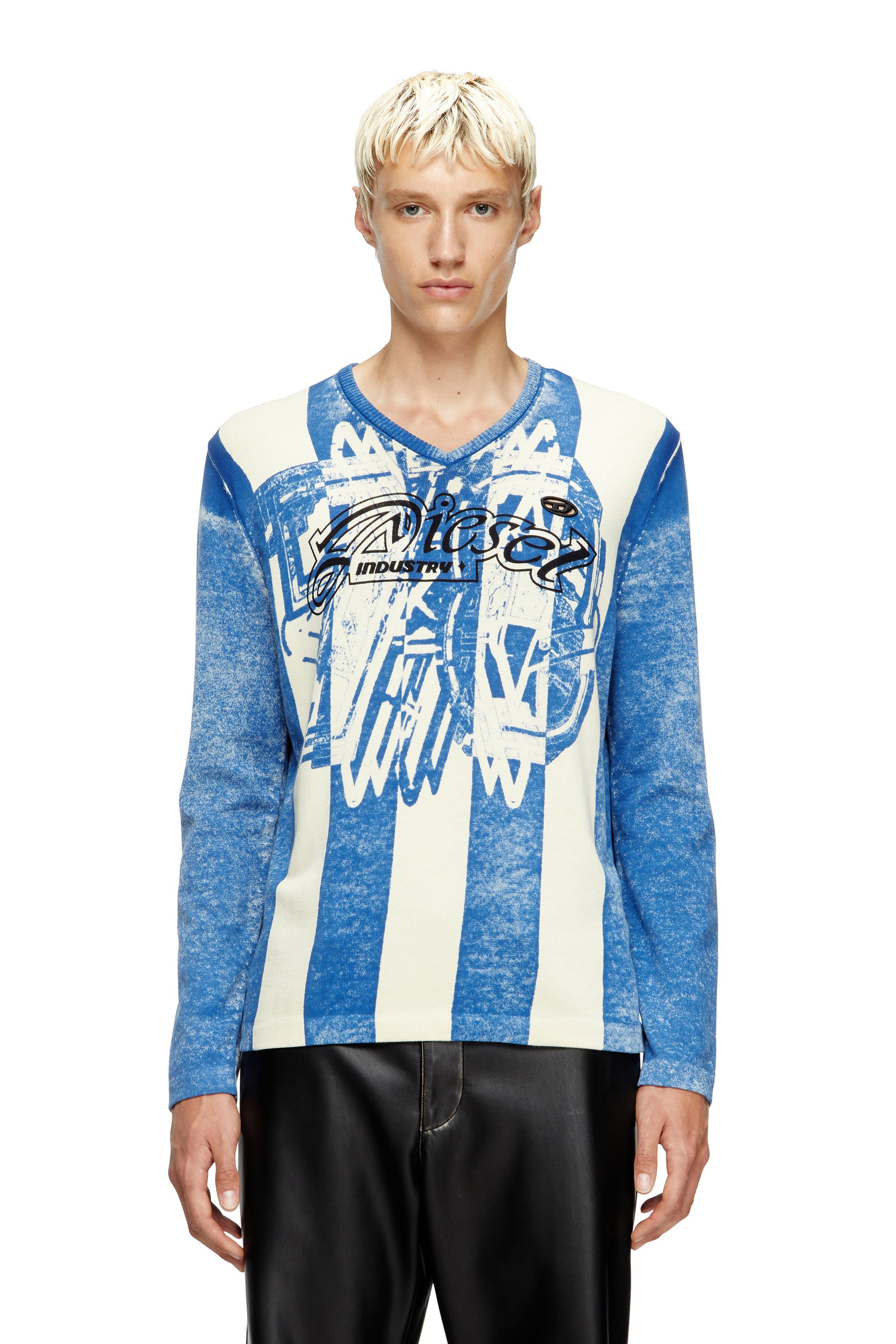 Diesel - K-OLIBA-V, Male's Inside-print striped jumper in ブルー/ホワイト - 1