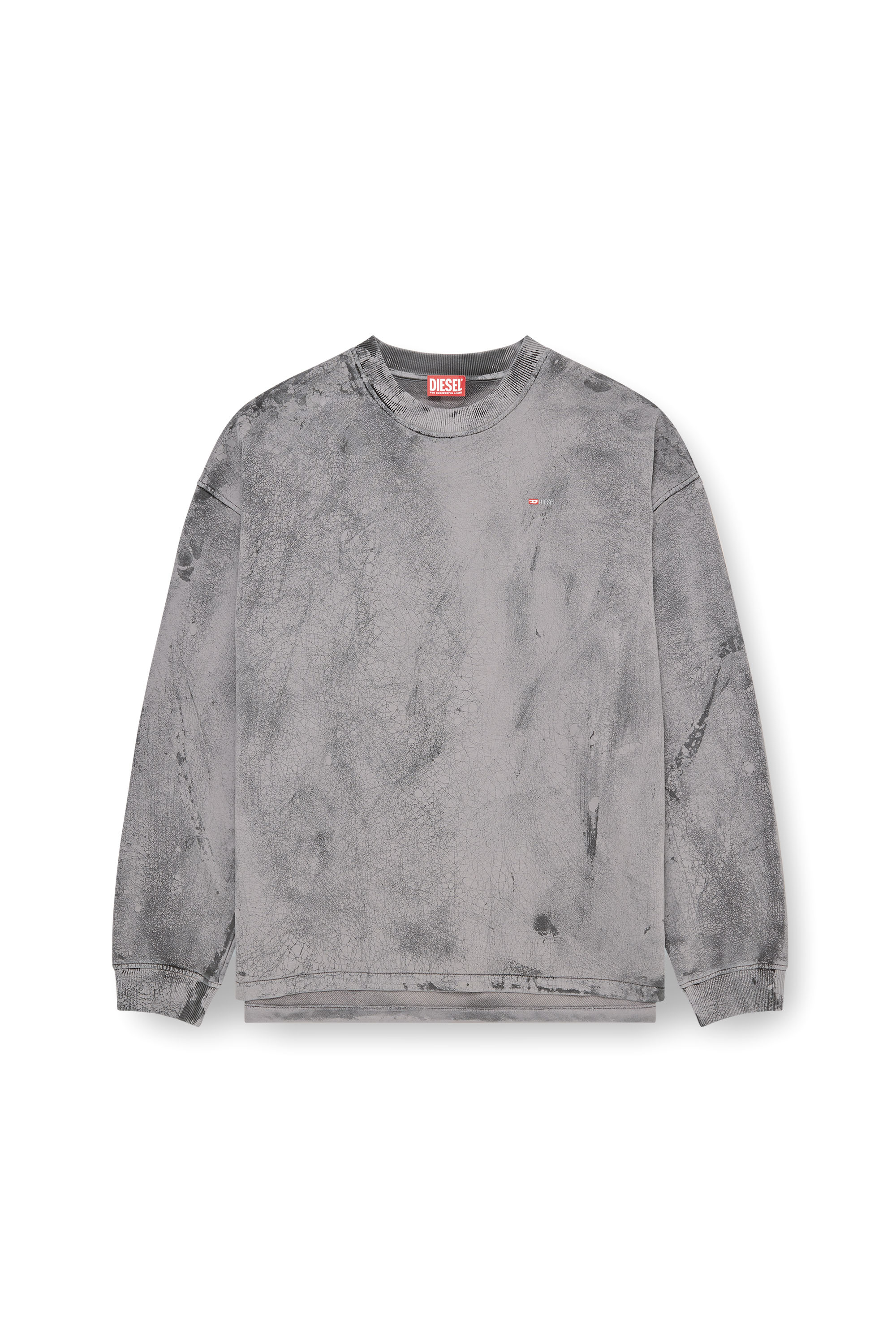 Diesel - S-BAXT-T1, Male's Cracked-effect sweatshirt with micro logo in グレー - 3
