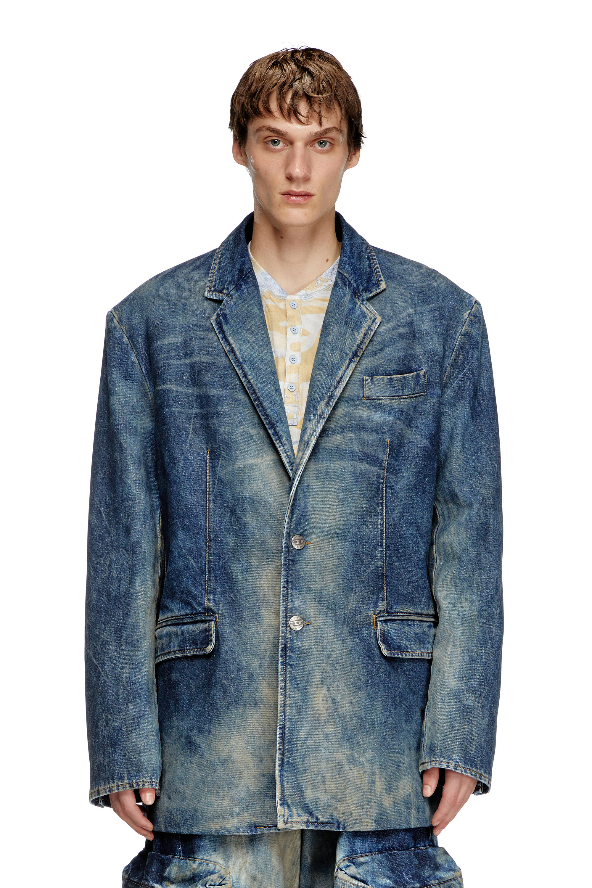 Diesel - D-OVER-DD, Unisex's Blazer in hand-treated dirty denim in ダークブルー - 3