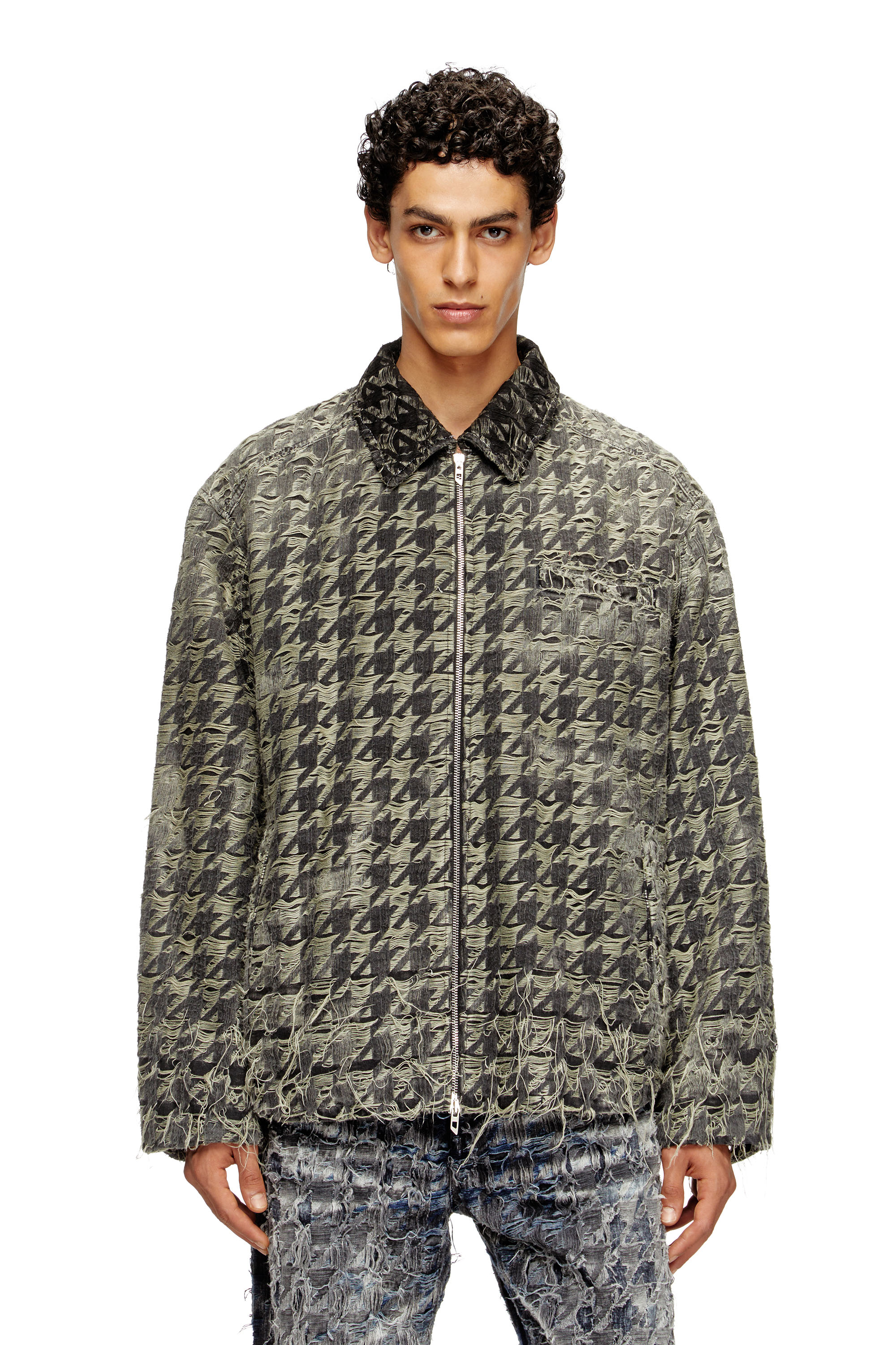 Diesel - D-ELMO-FSH, Male's Jacket in houndstooth-weave denim in ブラック - 1