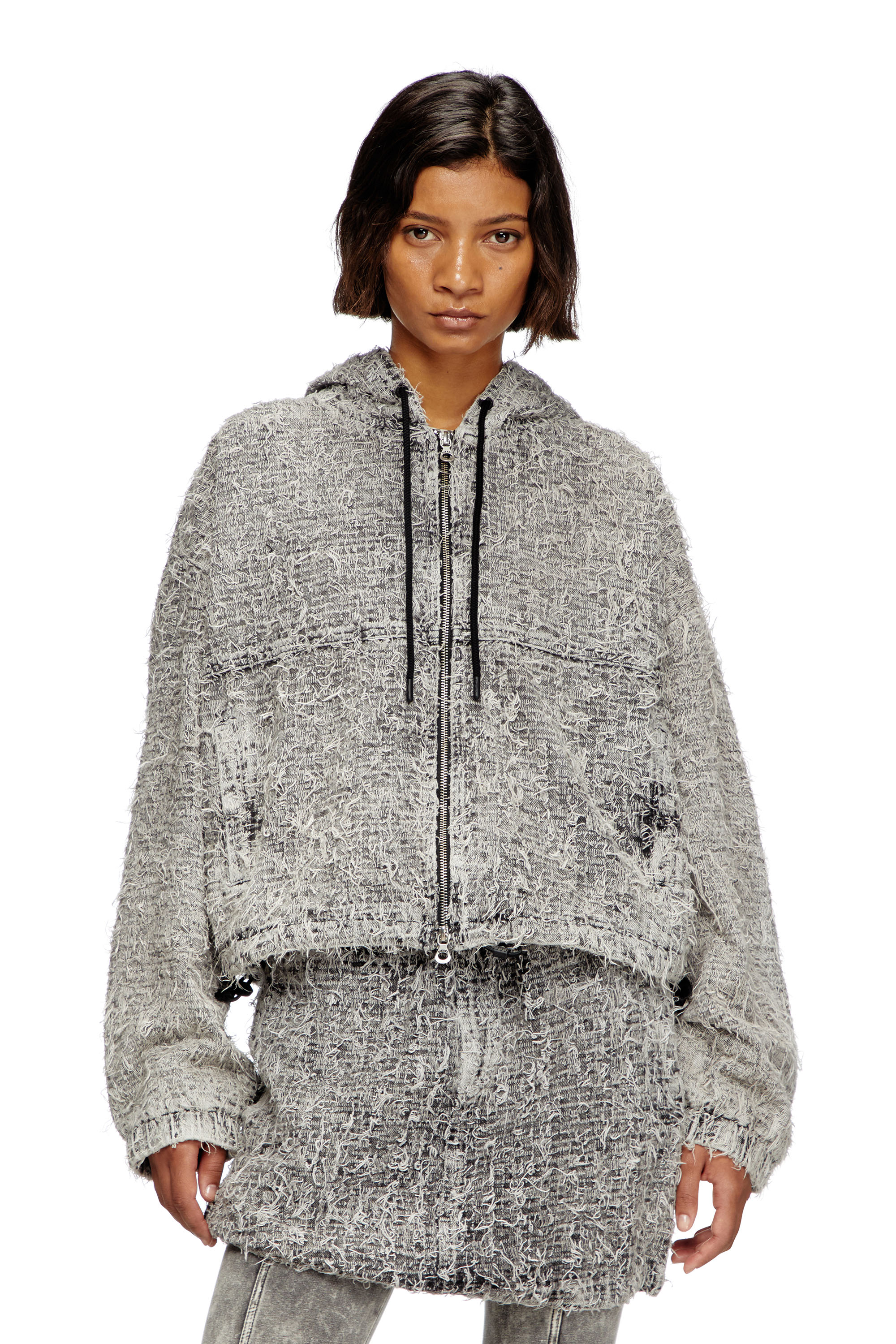 DE-FLOW-S1 Hooded jacket in bouclé denim｜グレー｜ウィメンズ