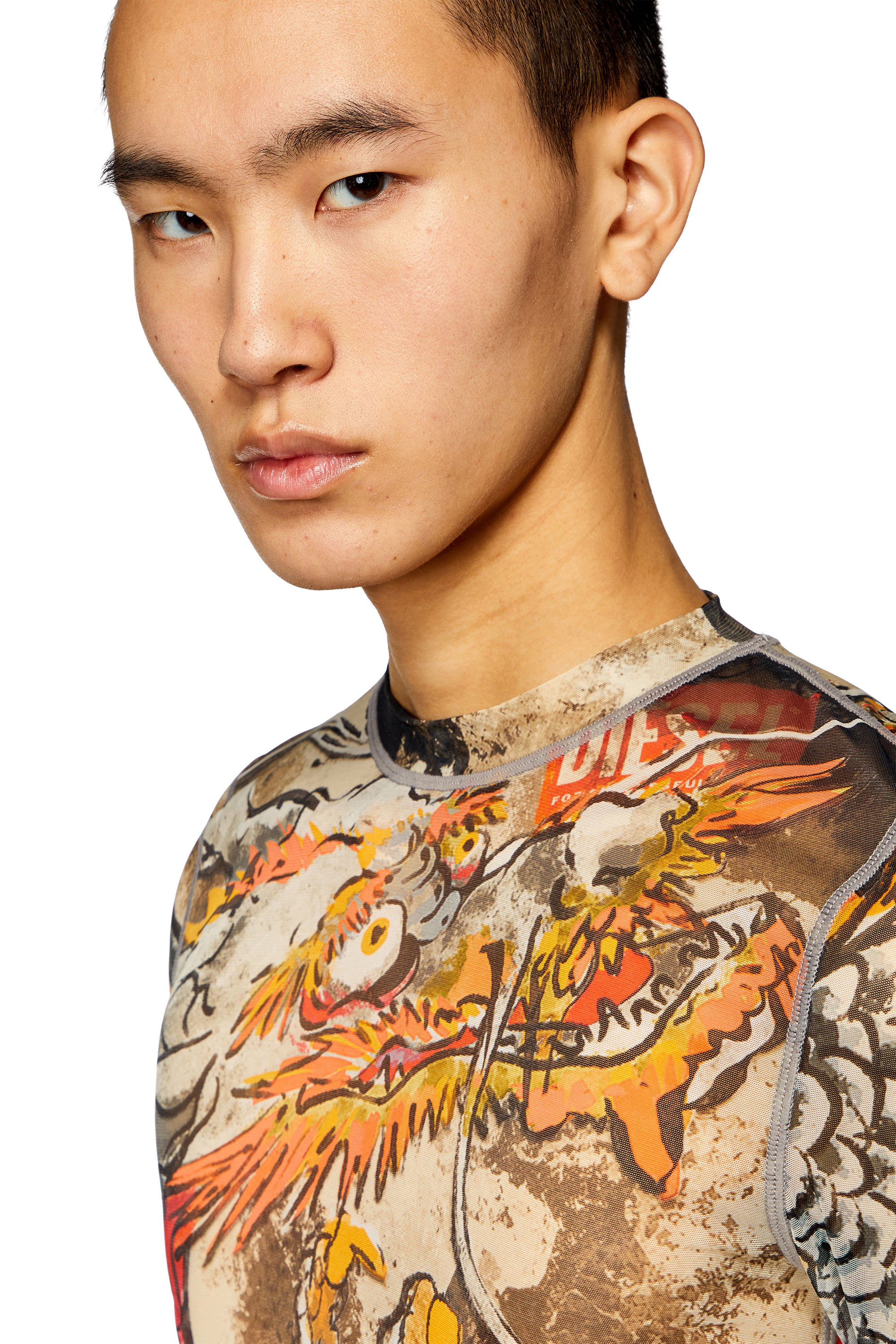 Diesel - CL-T-SIELAR-DRAGON, Unisex's Mesh top with Dragon print in ベージュ/レッド - 3