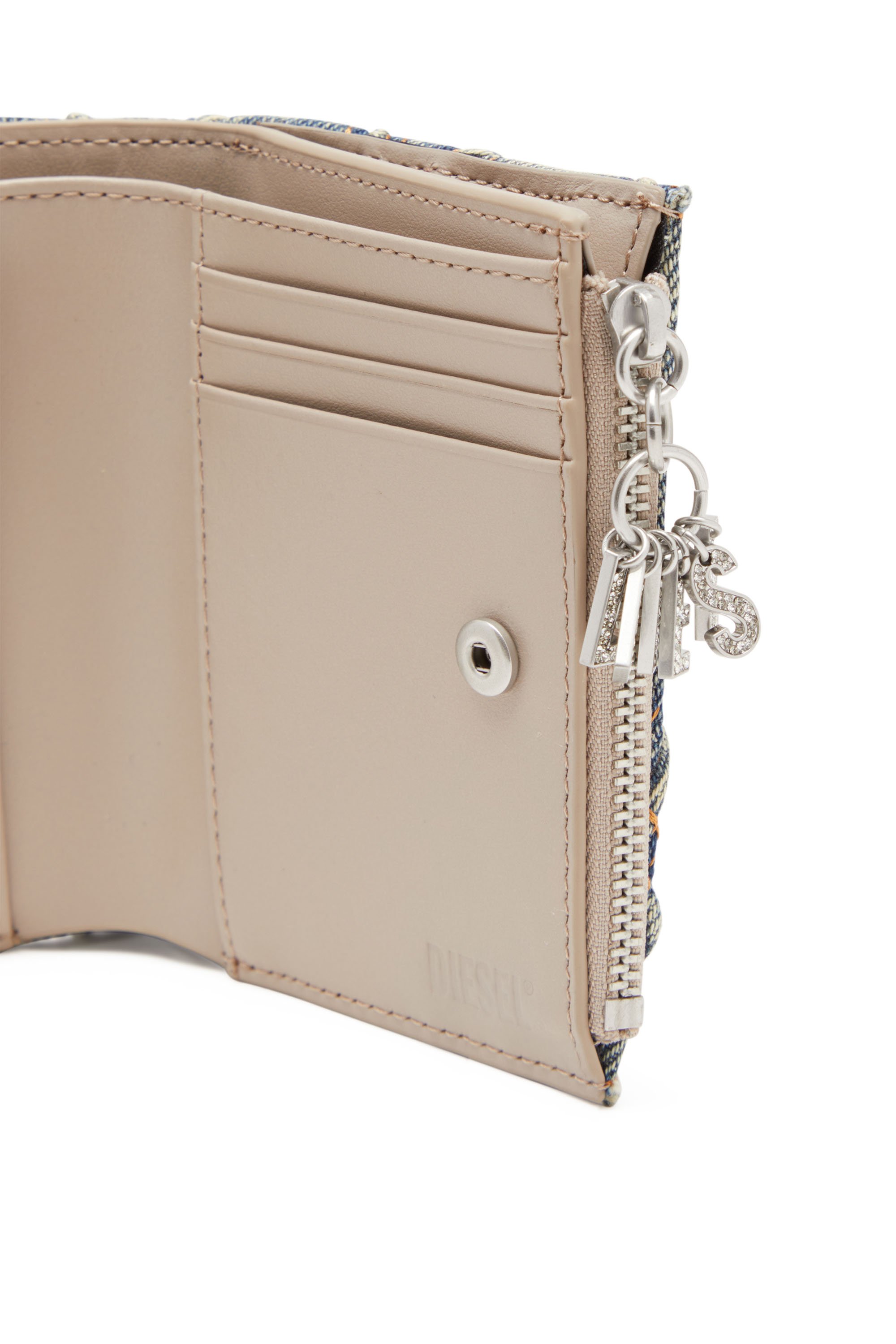 Diesel - CHARM D- BI FOLD ZIP II, Female's Small wallet in Argyle quilted denim in ブルー - 4