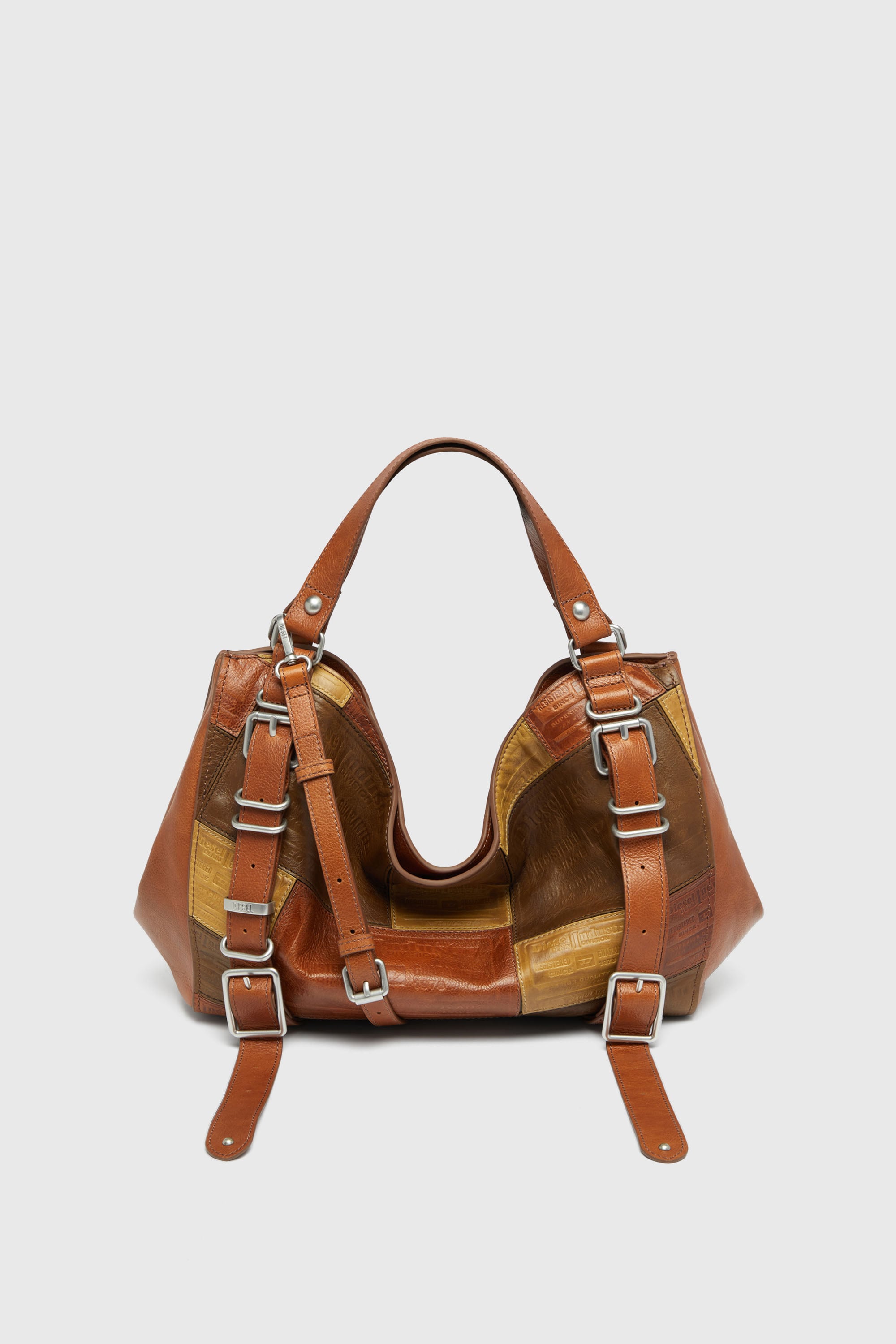 Diesel - D-ONE TOPHANDLE M, Unisex's D-One-Medium top-handle bag in patchwork leather in ブラウン - 1