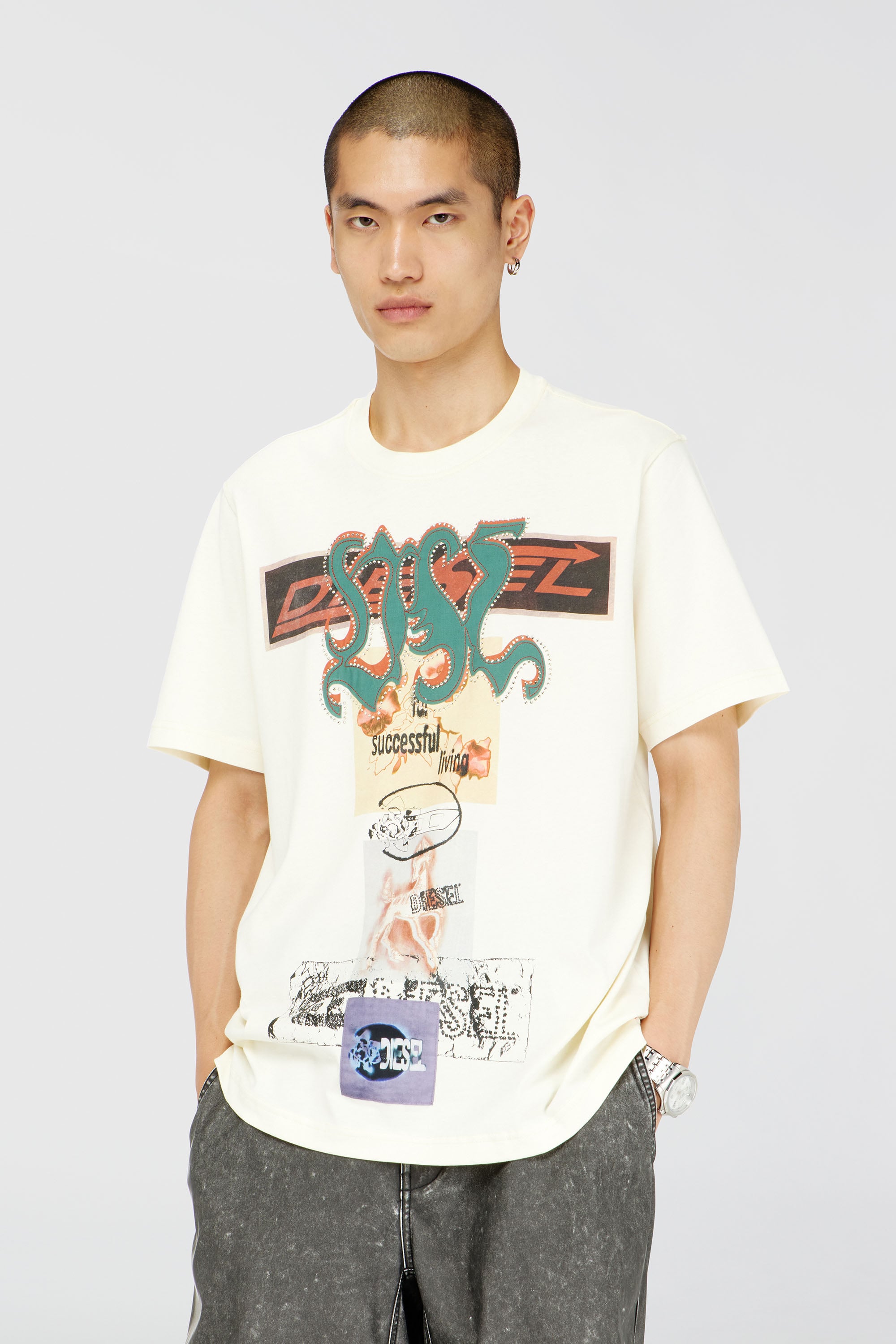 Diesel - T-ADJUST-AA4, Male's Tシャツ in ホワイト - 1