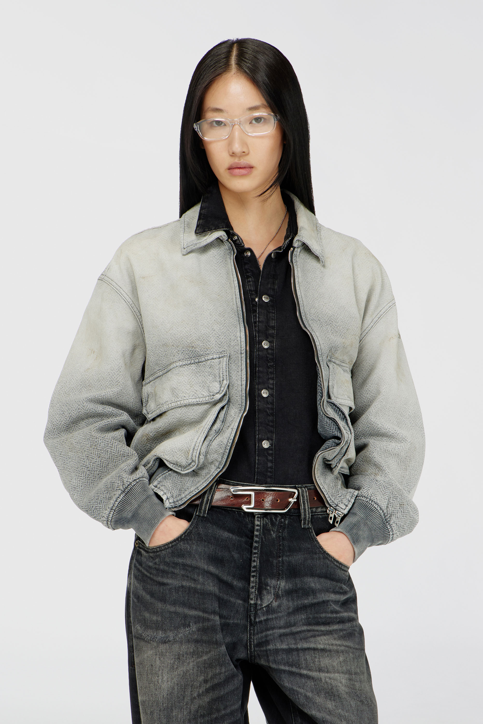 Diesel - D-KURZ, Unisex's デニムジャケット in グレー - 1
