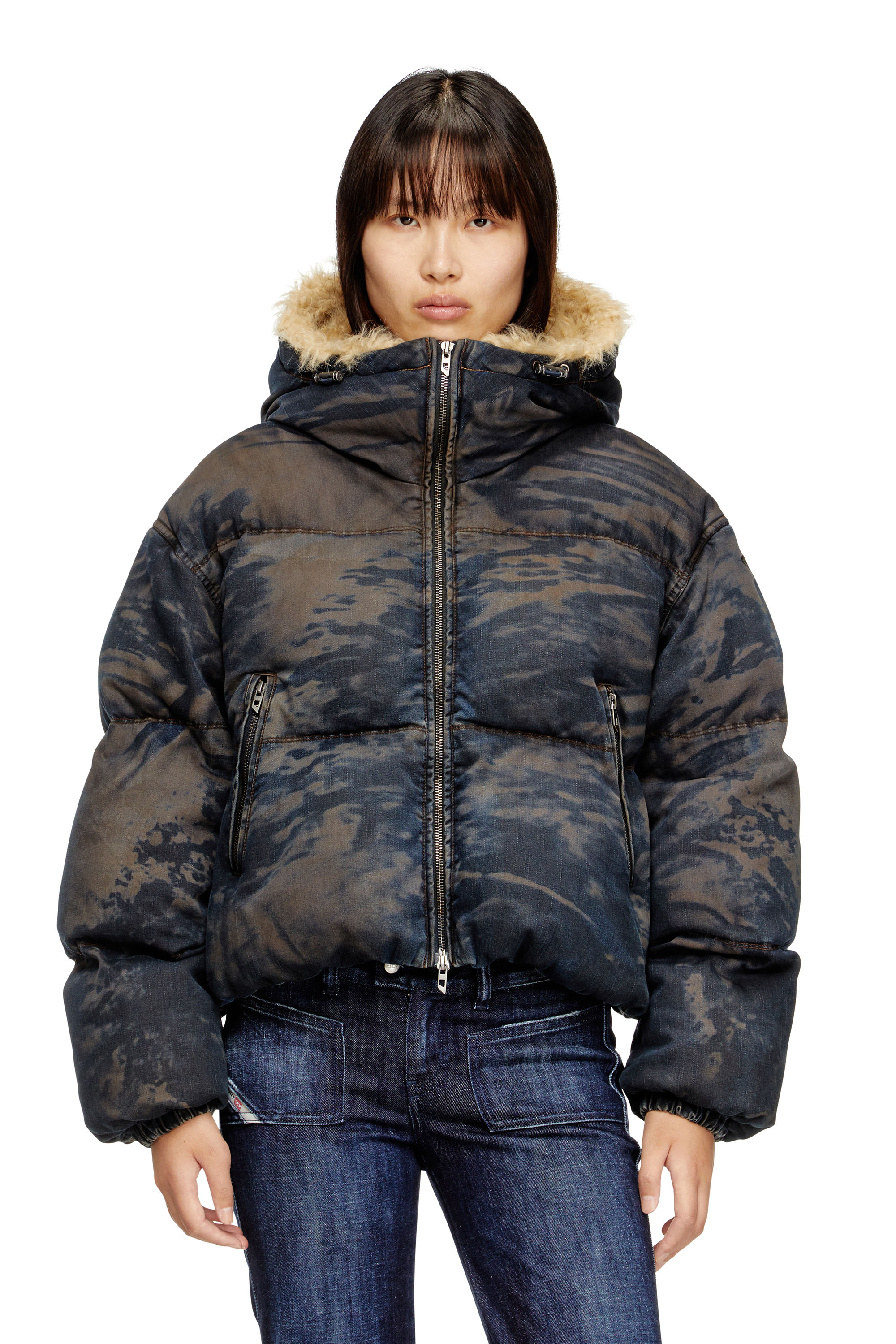 Diesel - W-AVES-FUR, Female's パファージャケット in ブラック/ブラウン - 1