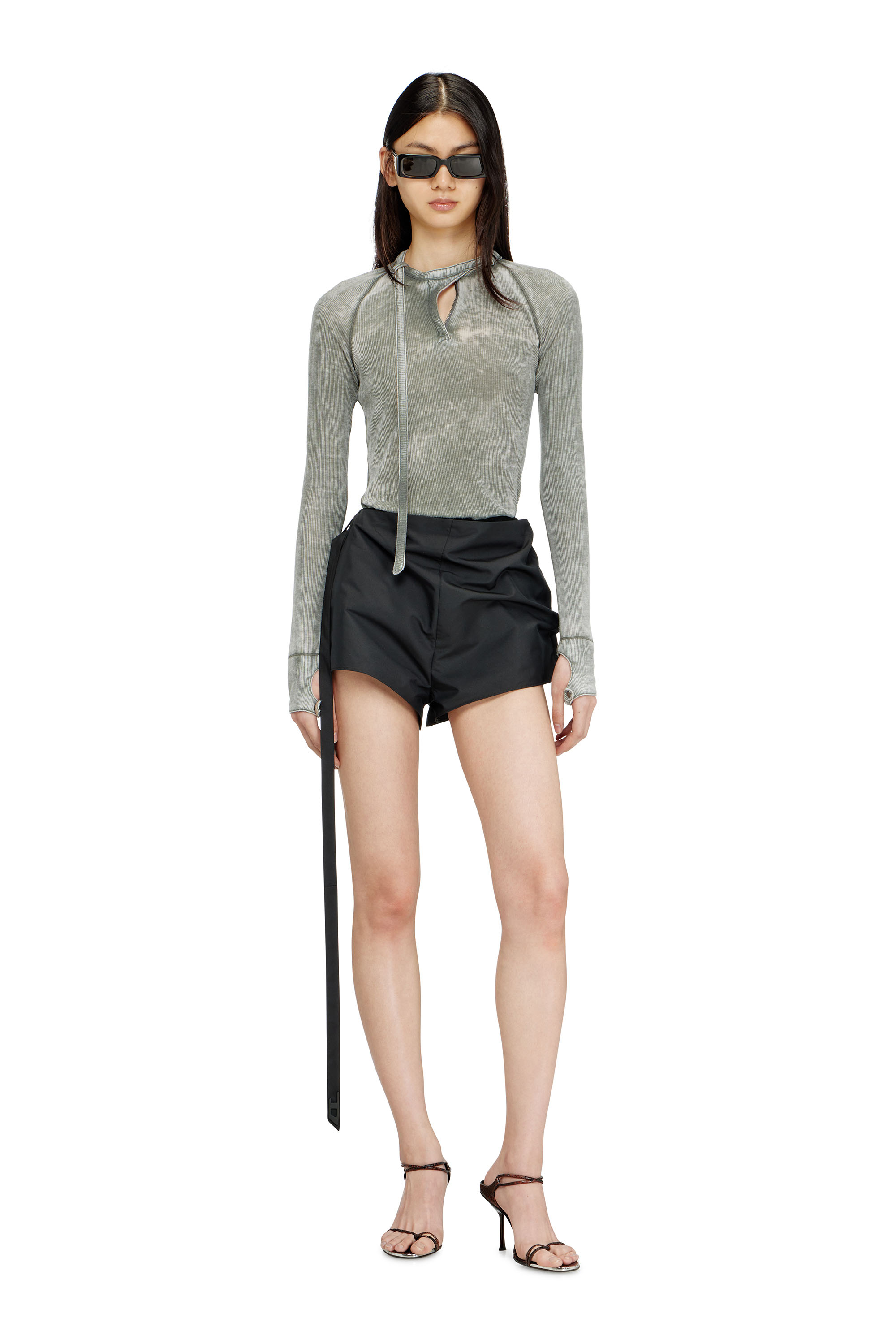 Diesel - P-SARTO, Female's Taffeta shorts with wrap effect in ブラック - 2