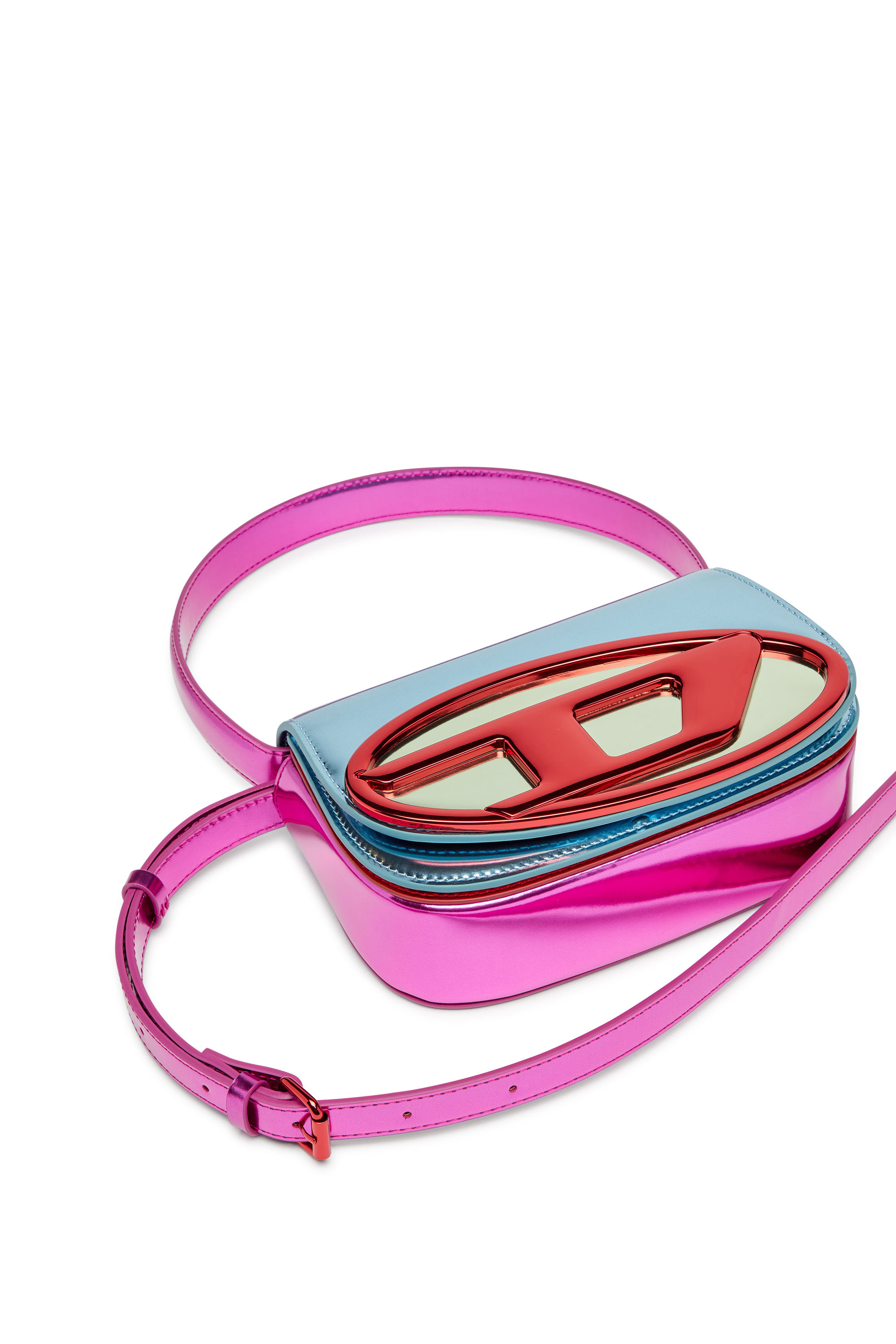 Diesel - 1DR, Female's 1DR-Iconic shoulder bag in mirror leather in ブルー/レッド - 5