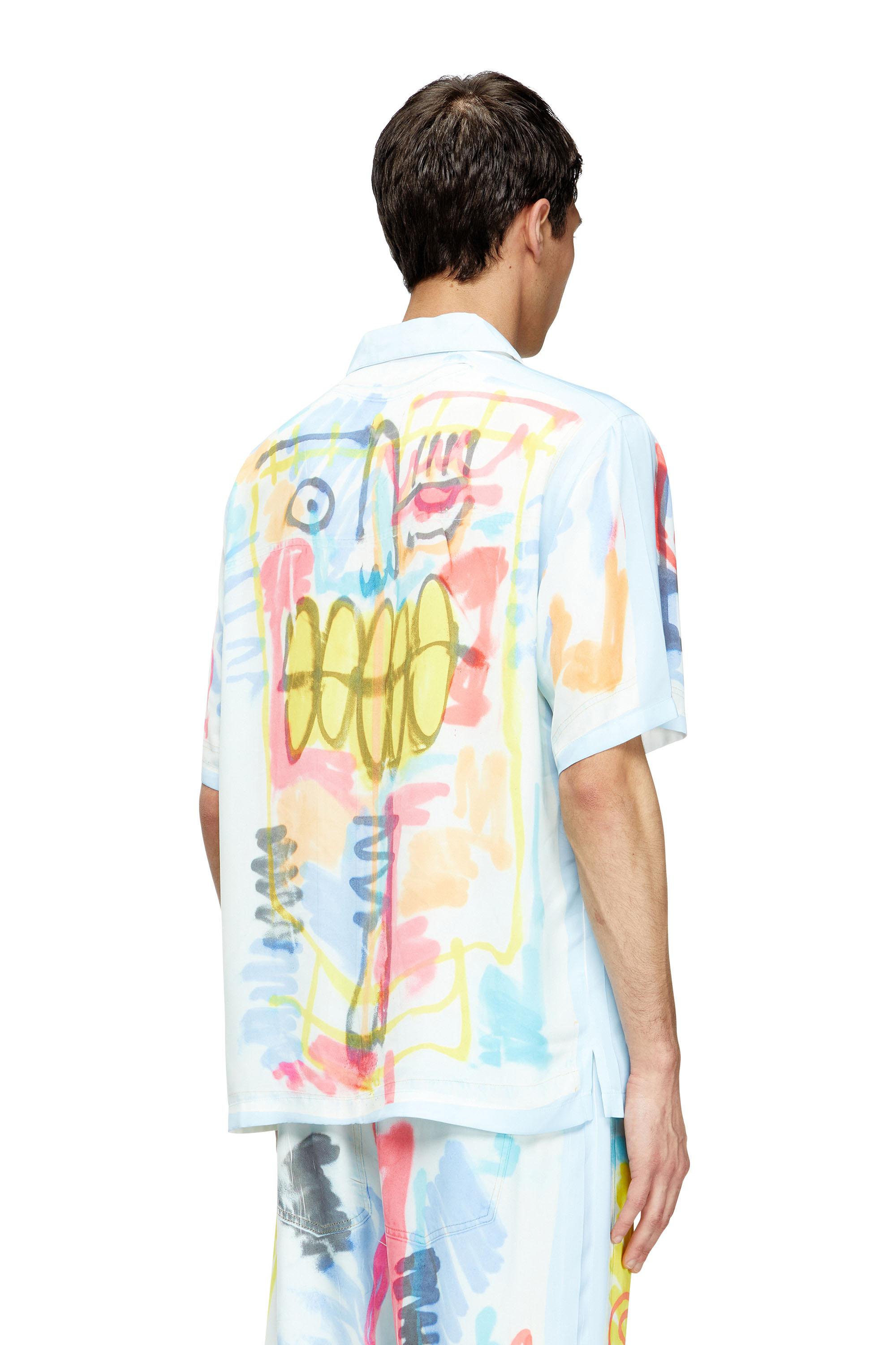 Diesel - C-PAROSHORT-GRAFFITI-AFR, Unisex's Satin bowling shirt with graffiti print in ライトブルー - 4