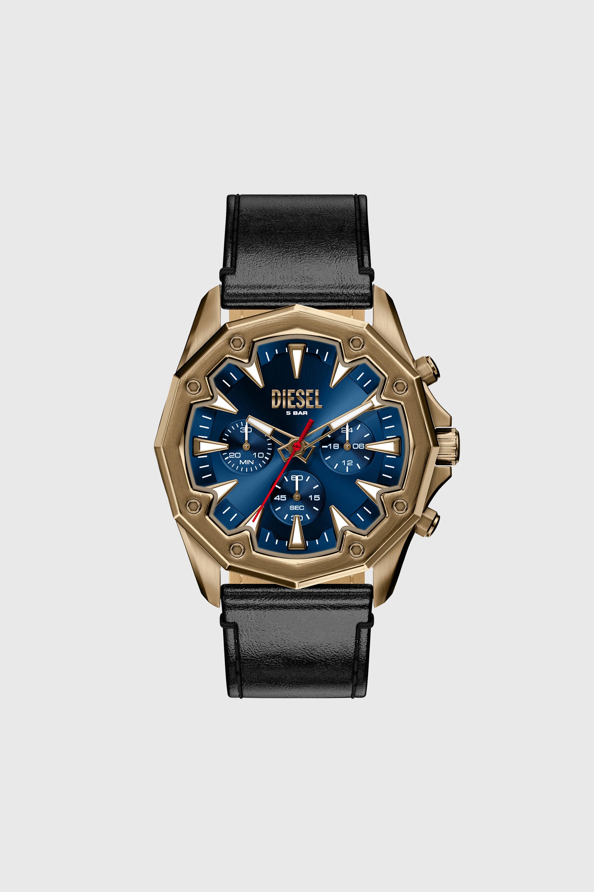 Diesel - DZ4733 WATCH, Male's Stinger antique gold-tone leather watch in ブラック - 1