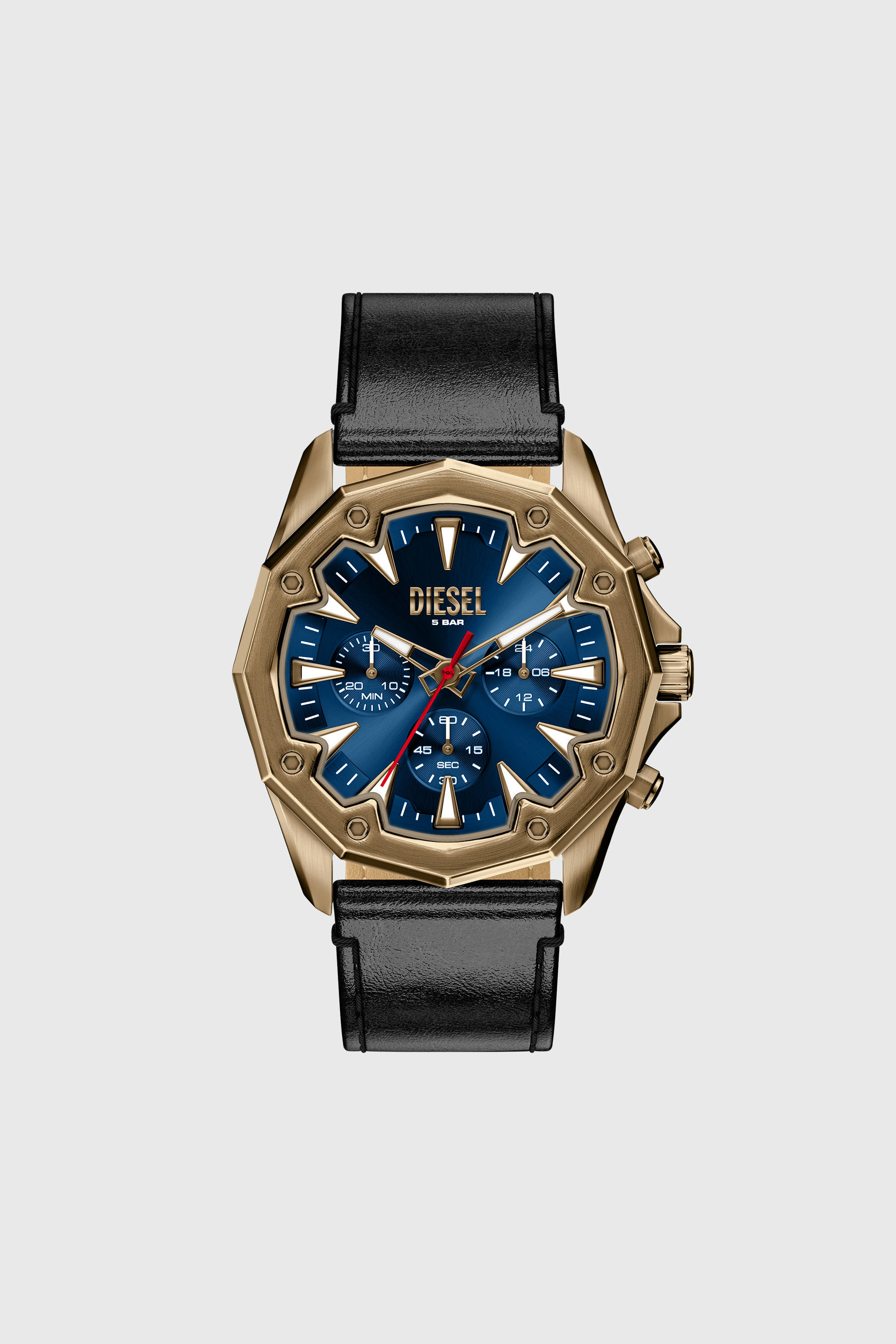 Diesel - DZ4733 WATCH, Male's Stinger antique gold-tone leather watch in ブラック - 1