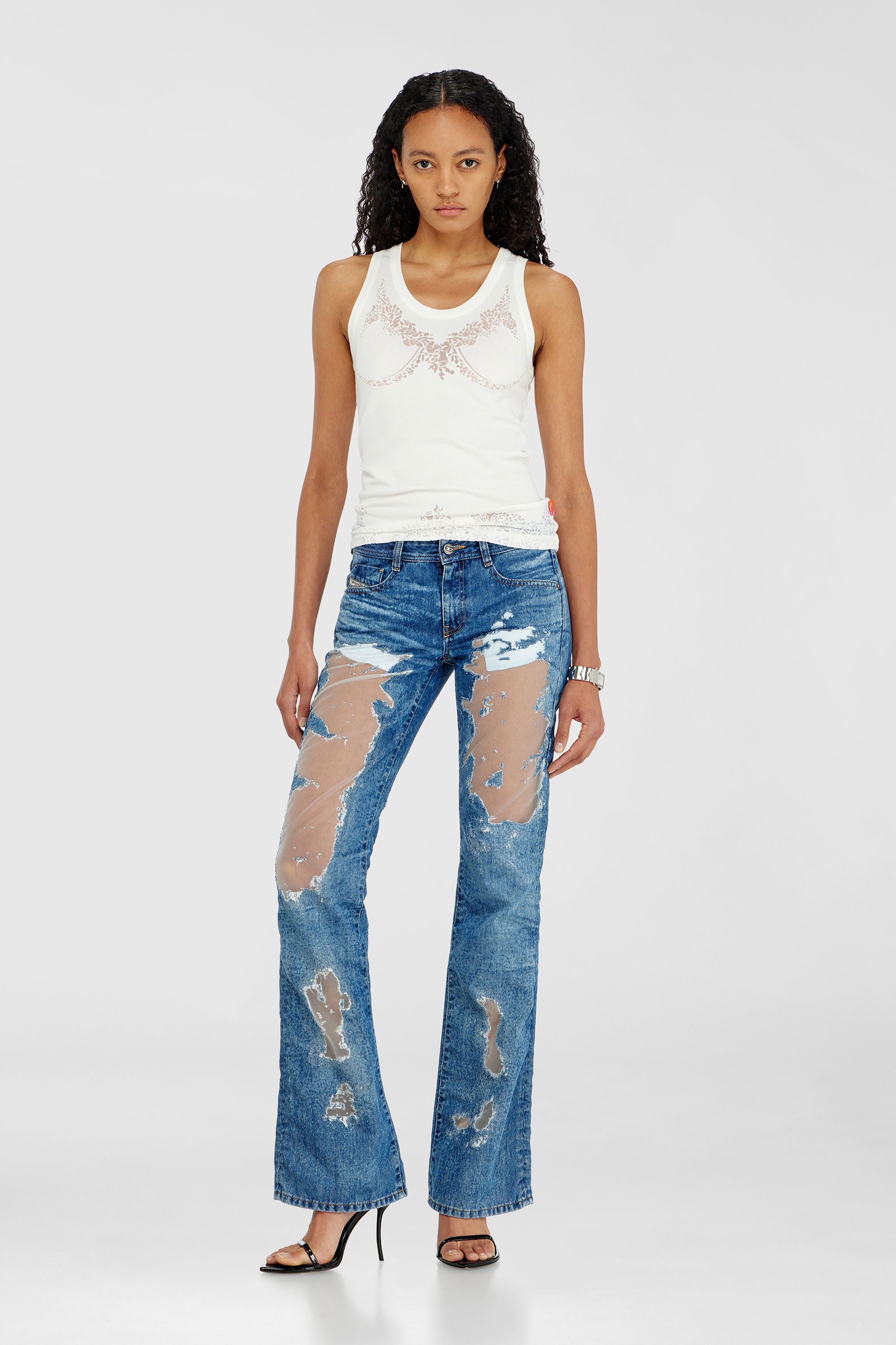 Diesel - PR-T-ANKI-LACE-R, Female's Tank top with devor&eacute; lace effect in ホワイト - 2