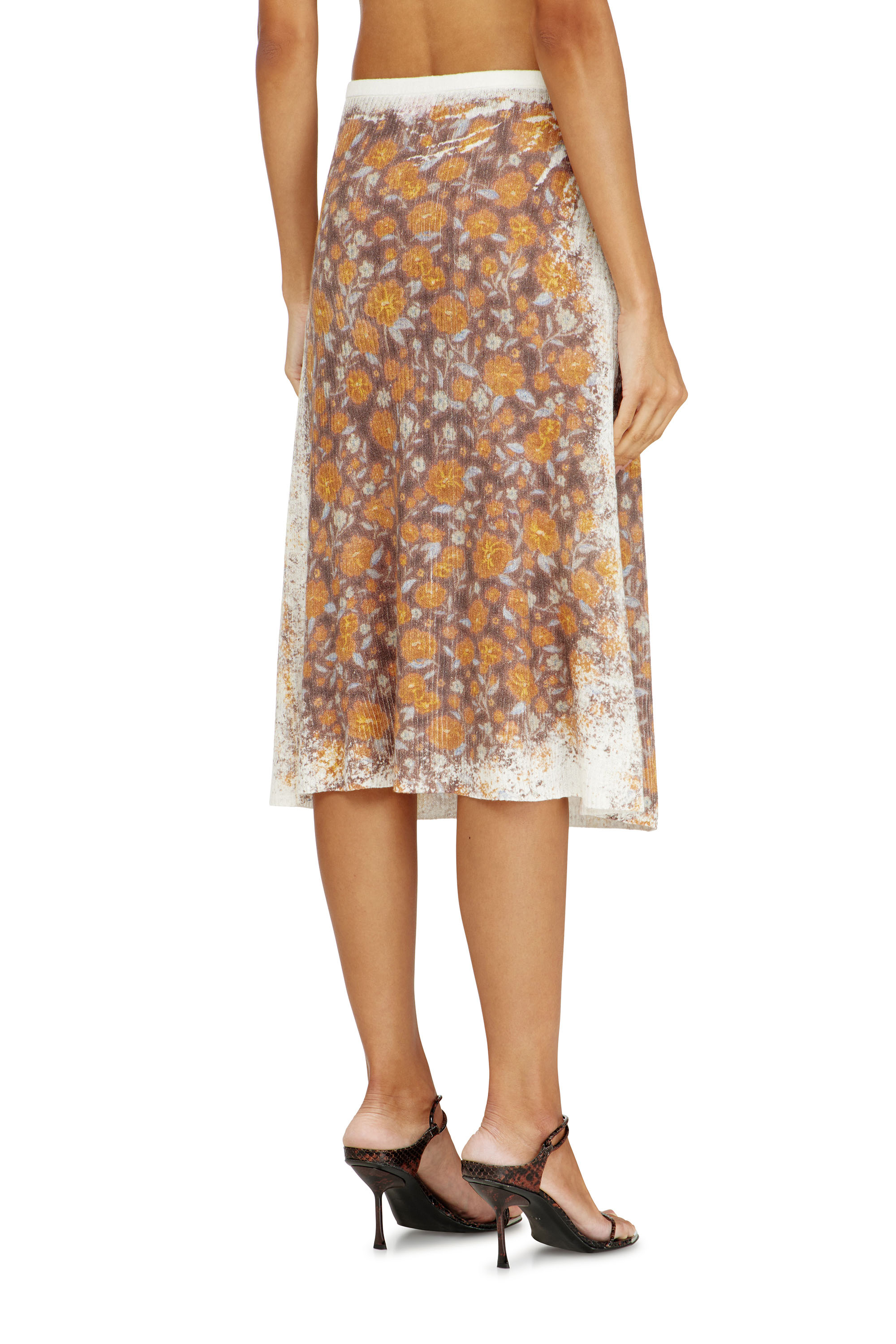 Diesel - M-BLOMETTE, Female's Floral-print midi wrap skirt in linen knit in ブラウン - 4